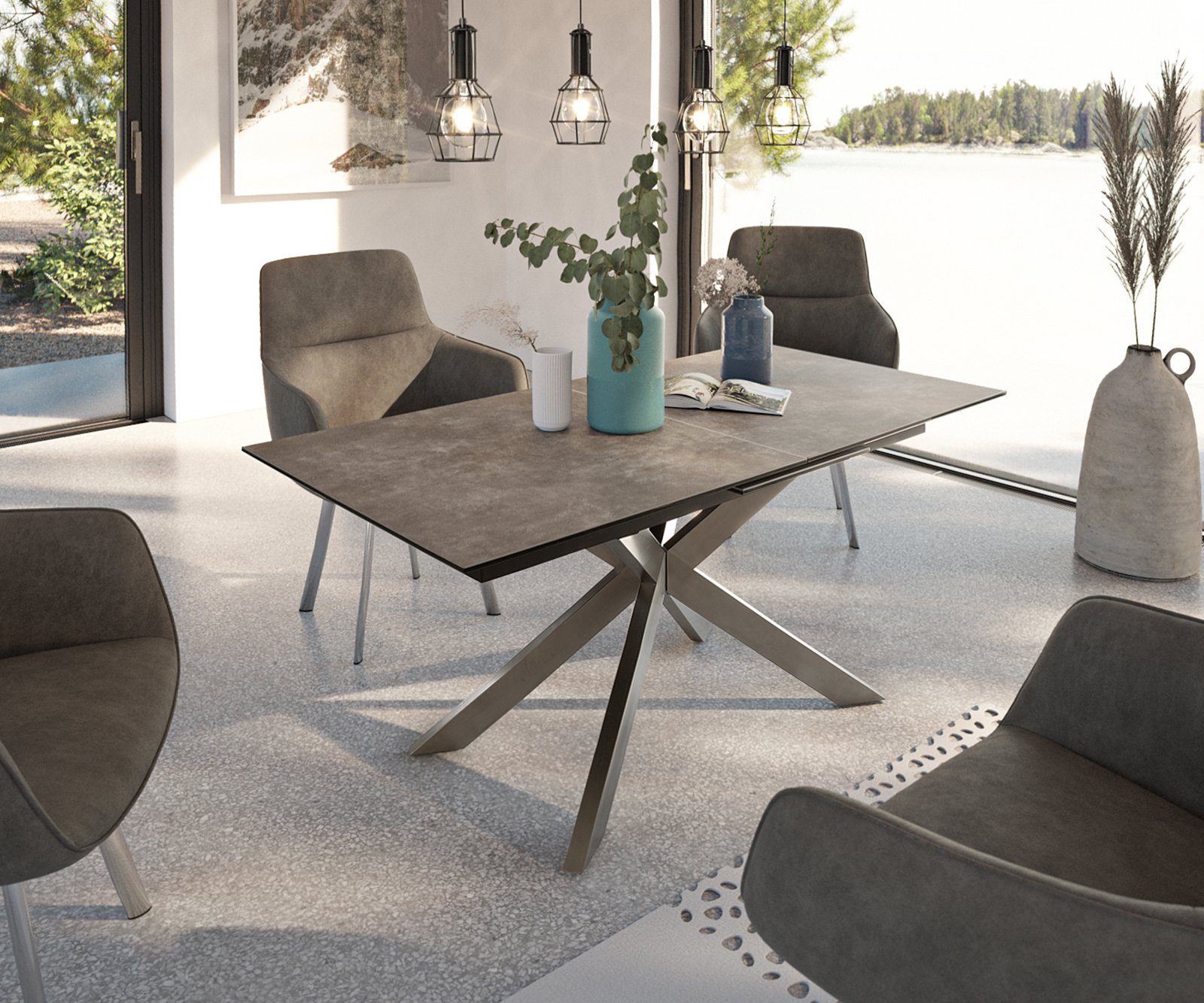 DELIFE Esstisch Daven, Braun Keramik 160/200x90x76cm ausziehbar
