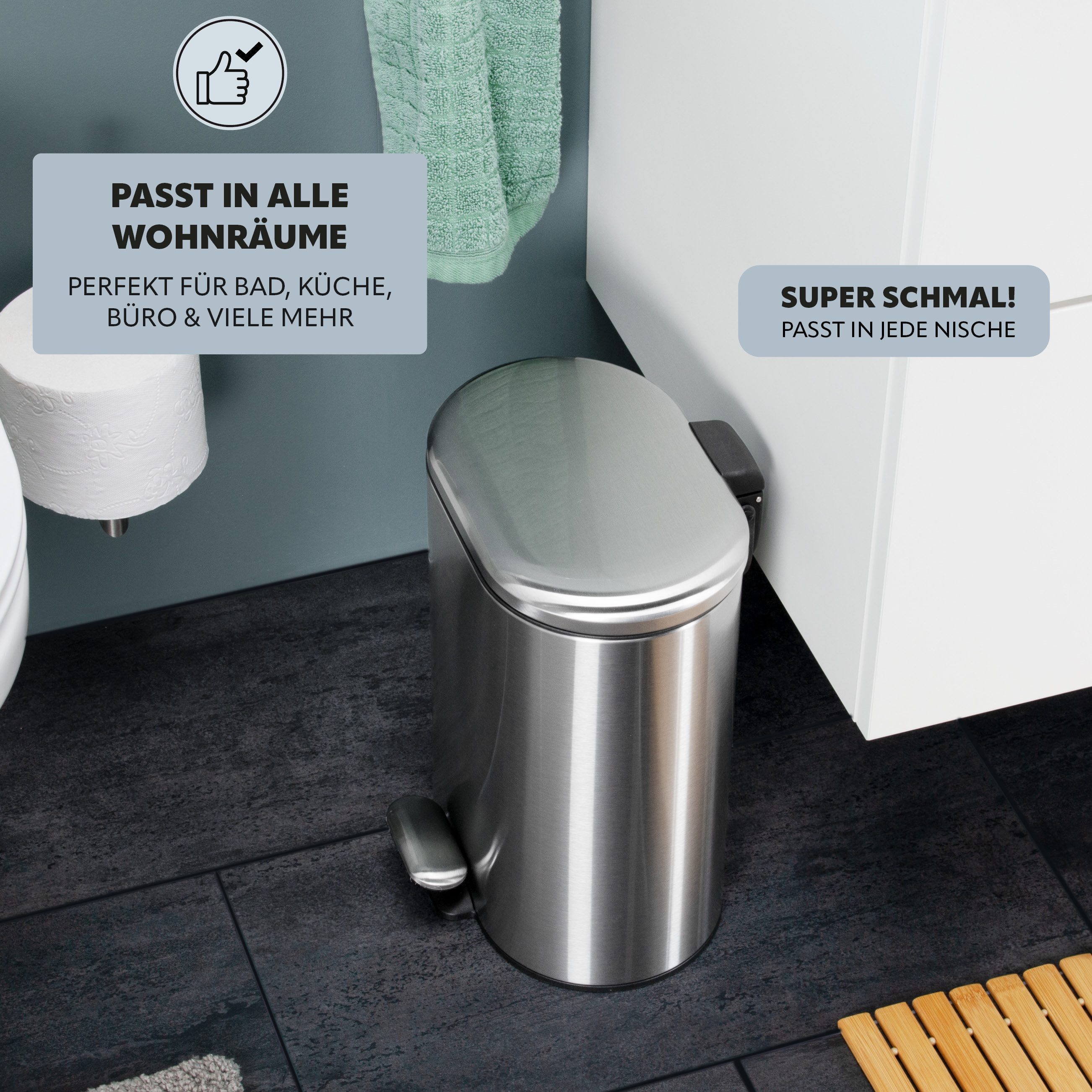 bremermann Kosmetikeimer Treteimer BARBENA - 6 Liter // Edelstahl Anti-Fingerabdruck Softclose