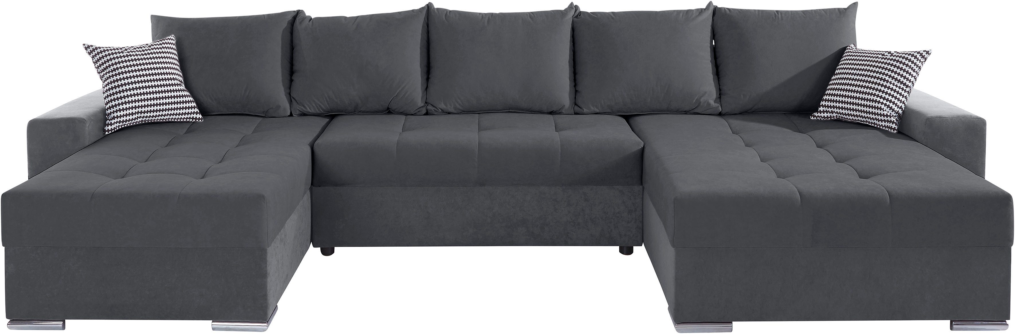 COLLECTION AB Wohnlandschaft Josy XXL U-Form, B: 333 cm, mit 2 Recamieren 77 & 97 cm, mit Bettfunktion, Bettkasten & 2 Zierkissen, Federkern