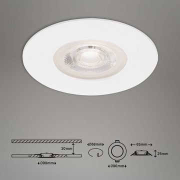 Briloner Leuchten LED Einbauleuchte 7046-036, LED fest verbaut, Warmweiß, 3er Set, ultraflach, IP44, weiß, 9 cm