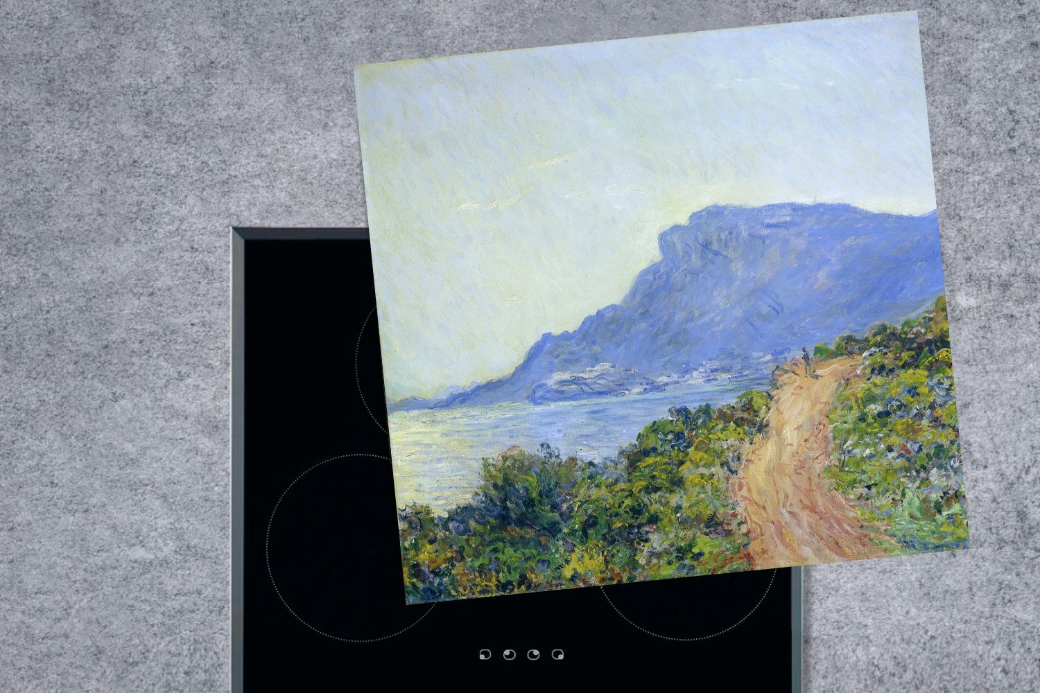 küche Monet, - für Monaco MuchoWow Arbeitsplatte Corniche (1 Ceranfeldabdeckung, 78x78 Vinyl, tlg), bei Herdblende-/Abdeckplatte Claude cm, La