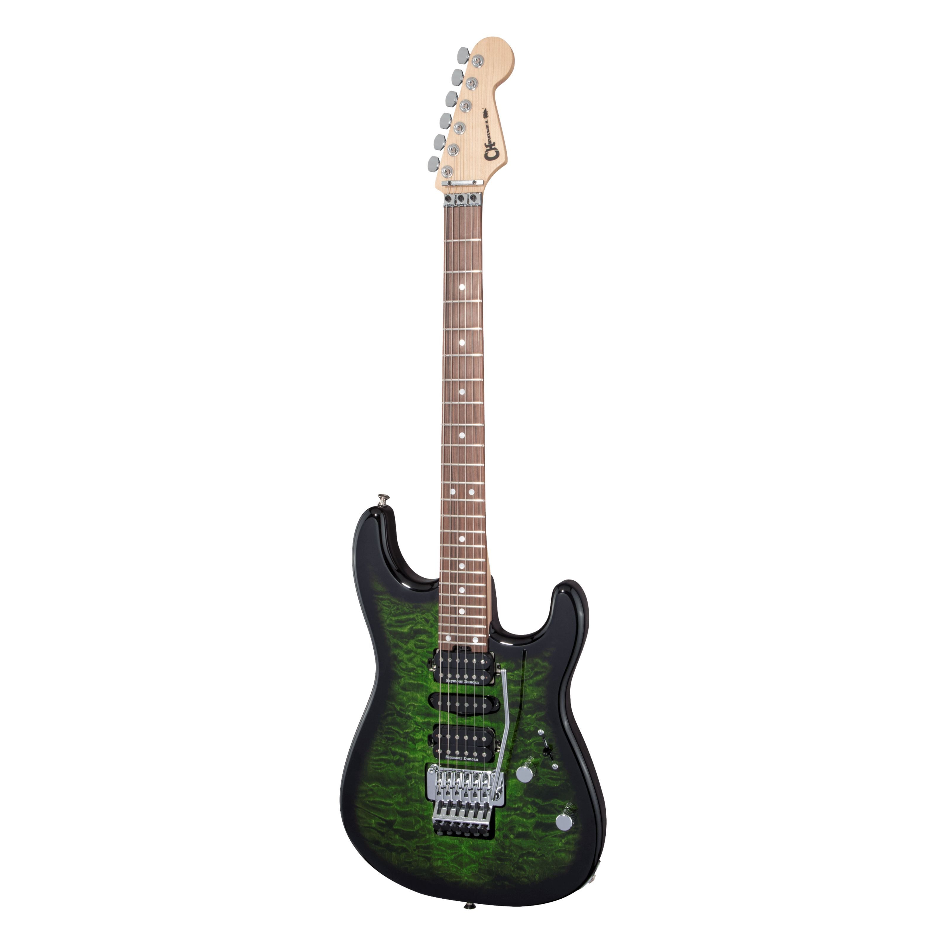 Charvel E-Gitarre, E-Gitarren, Andere Modelle, MJ SD1 24 HSH FR PF Transparent Green Burst - E-Gitarre