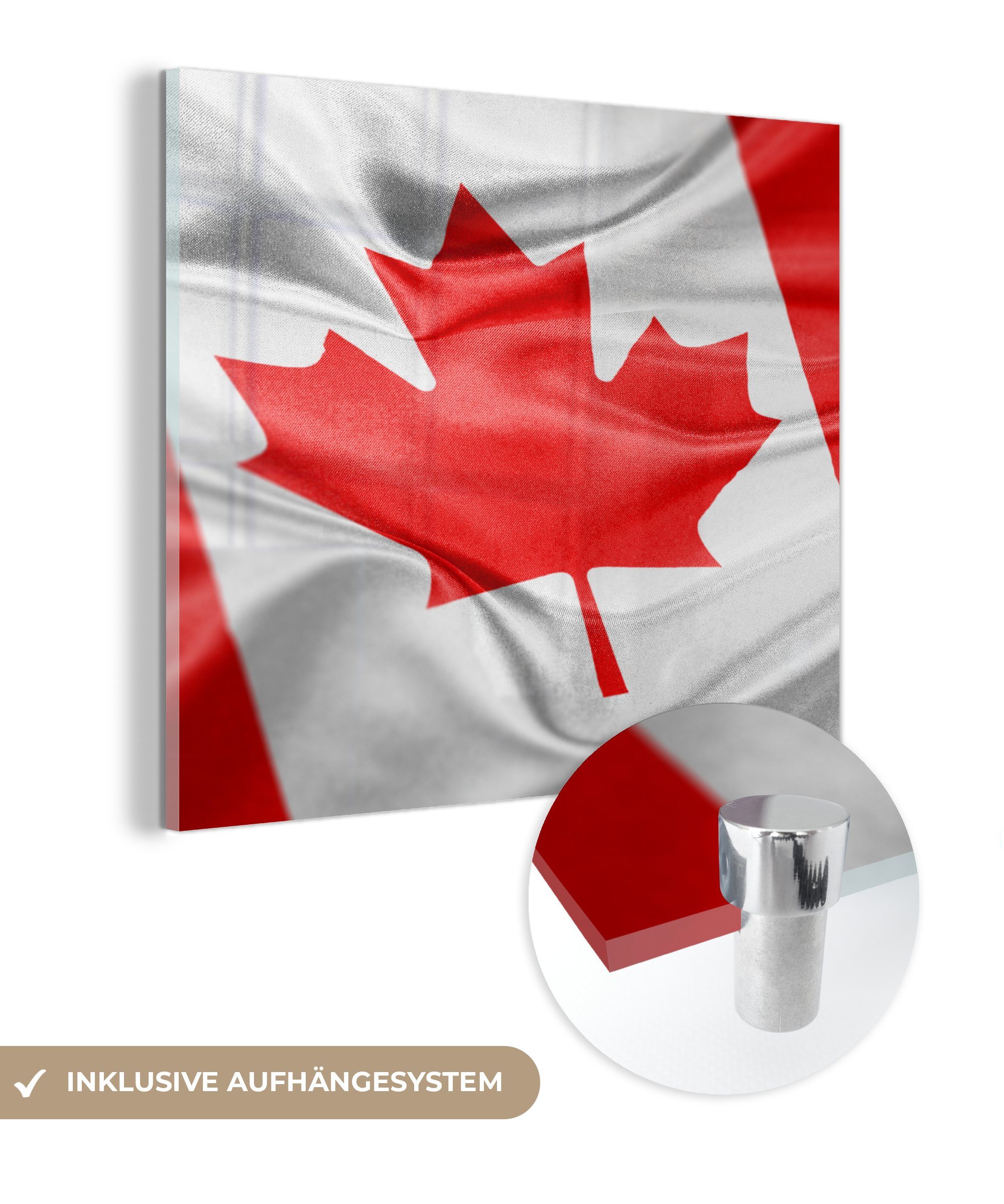 MuchoWow Acrylglasbild Hohe Auflösung der Flagge von Kanada, (1 St), Glasbilder - Bilder auf Glas Wandbild - Foto auf Glas - Wanddekoration
