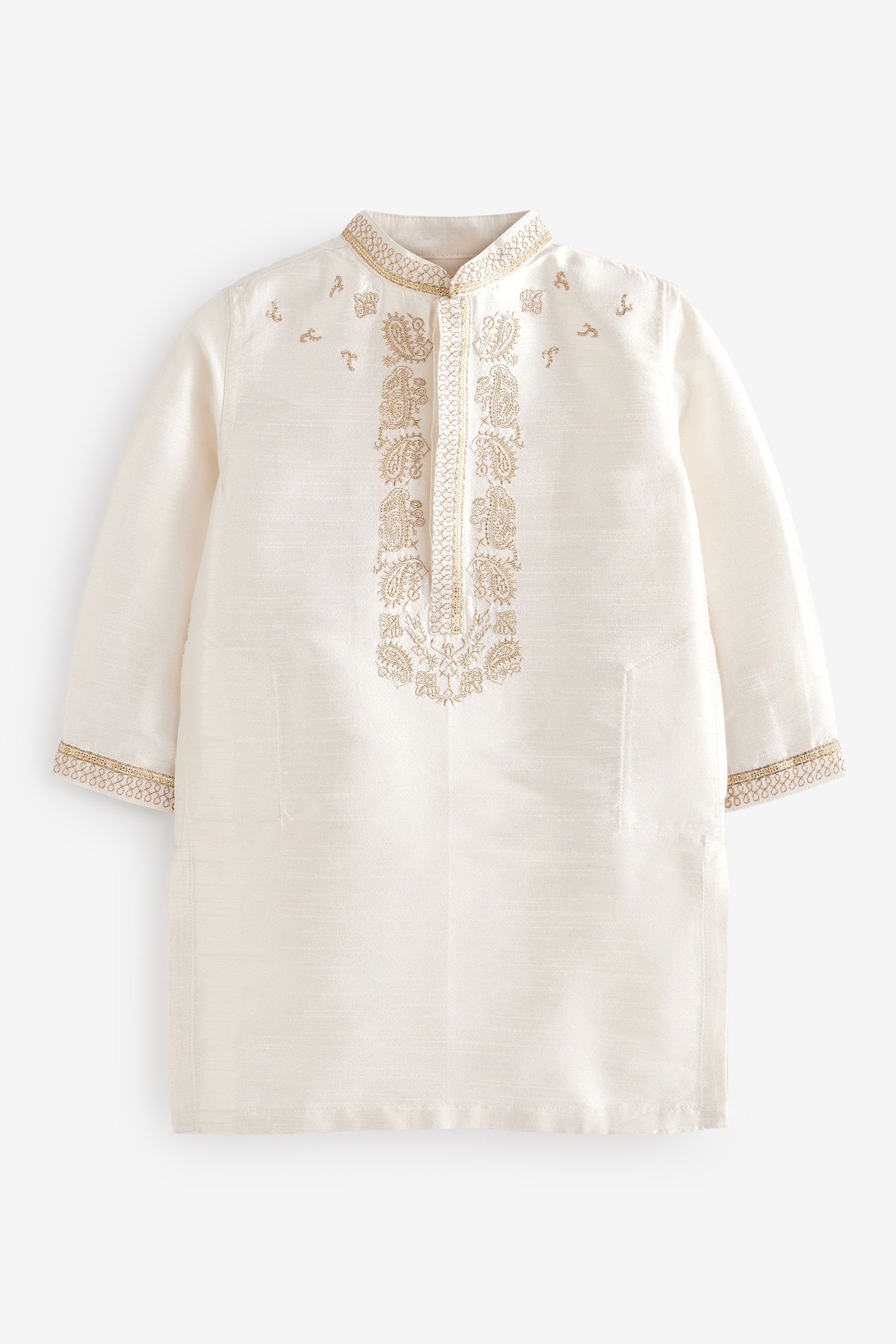 mit Cream/Gold Tunikashirt Ivory Next Stickereien Kurta-Hemd (1-tlg)