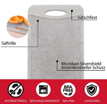 NEOFLAM® Schneidebrett Flutto Antibakterielles Frühstücksbrettchen Set 4tlg. - Granitgrau, Kunststoff (PP), (4-St)