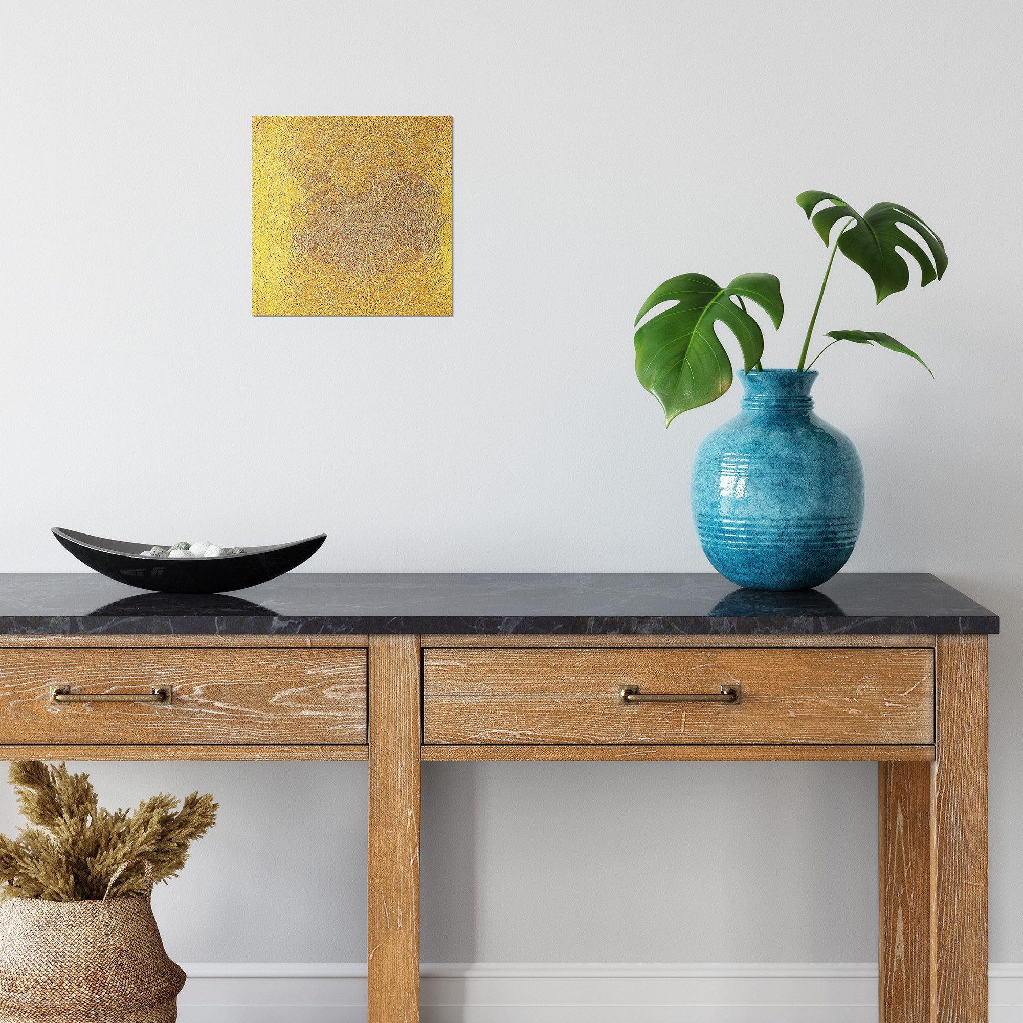 DEQORI Metallbild 'Relief in Goldoptik', Alu Dibond Bild Aluminium Aluverbundplatte Design Wandbild Aludibond