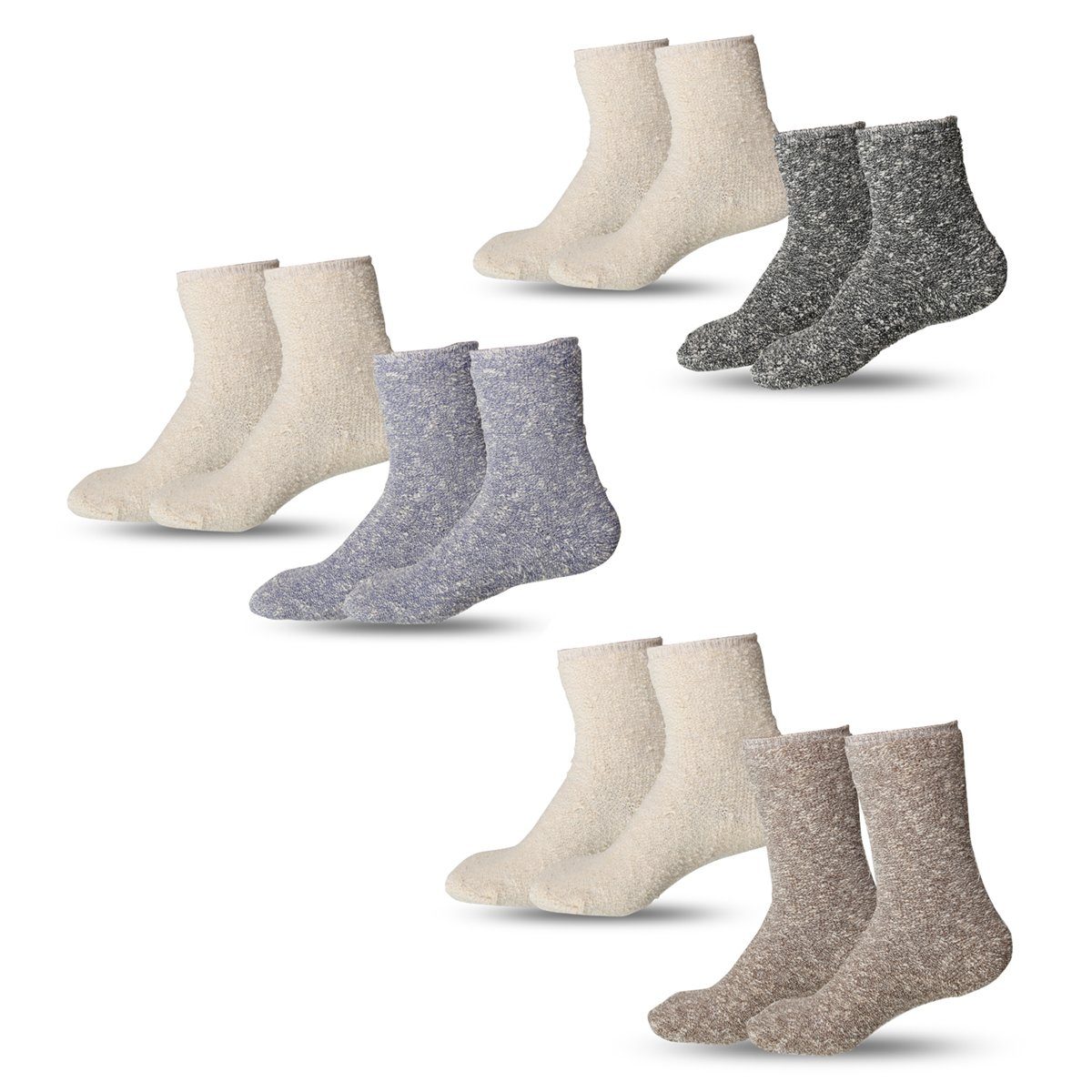 Meliert 2 Sonia Paar Baumwolle Umschlag Originelli Socken Norwegersocken beige Damen Umschlag