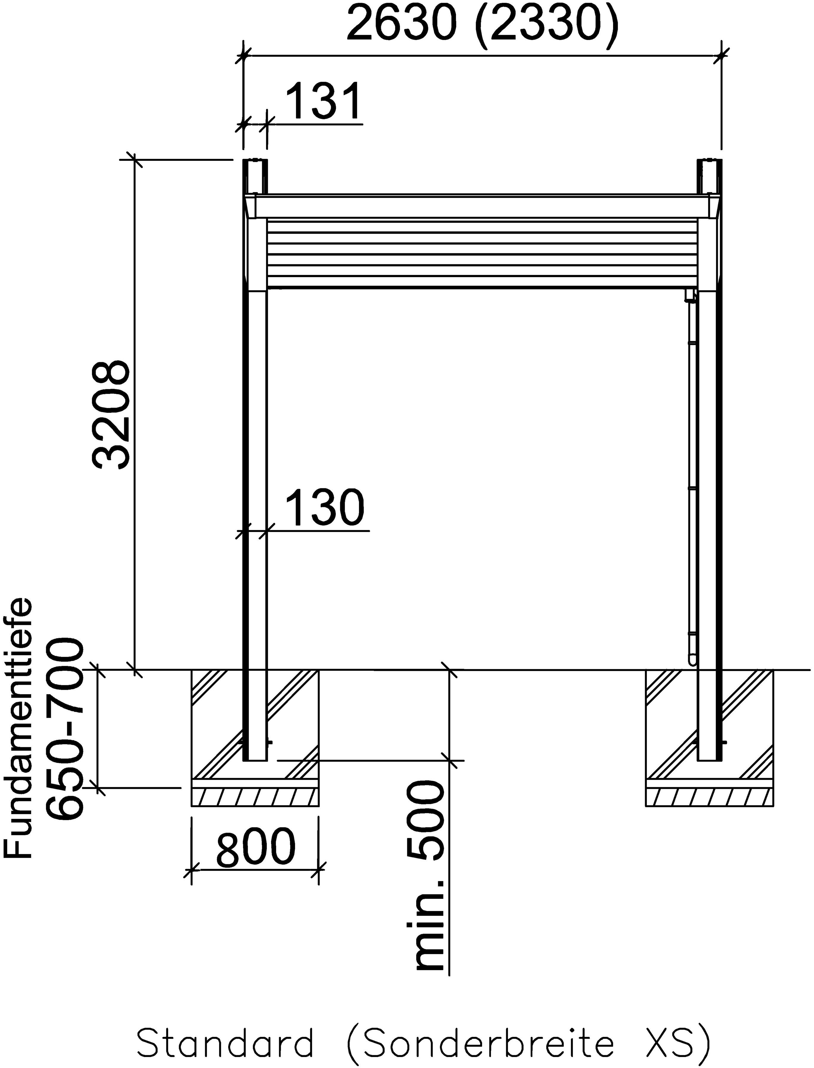 Ximax Einzelcarport My-Port Next 233x515 Einfahrtshöhe, cm, Aluminium, 2351 Typ Standard, BxT: 60 Edelstahl-Look 210 Typ cm