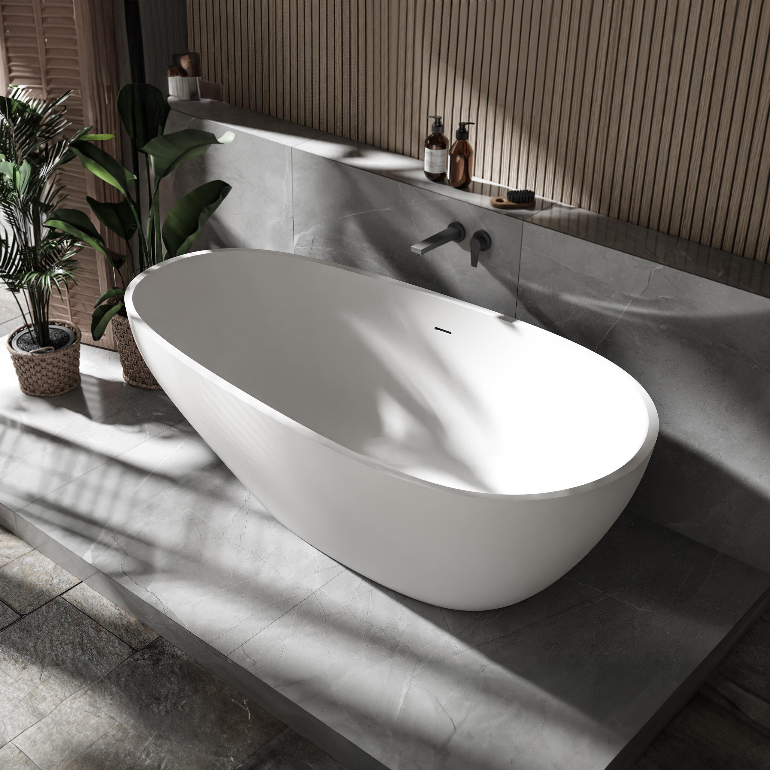 Bernstein Badewanne VELA STONE 180 x 90 cm, Freistehende Badewanne Mineralguss matt oval