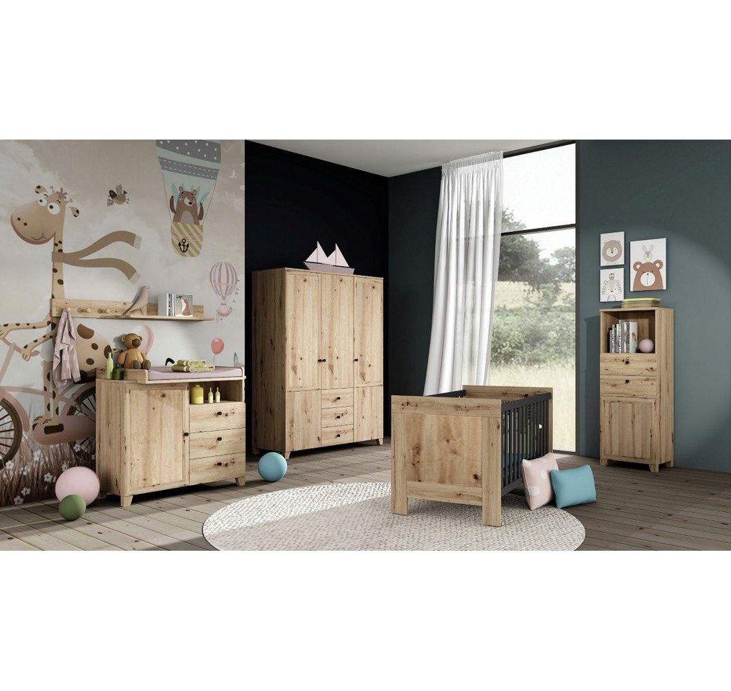 möbel-direkt.de Babyzimmer-Komplettset Colin, Türdämpfung, Wendefronten, Umbauseiten, 8-St., Schubkästenselbsteinzug Bett, Regale), Matratze, Schrank, Wickelkommode, (Komplettset