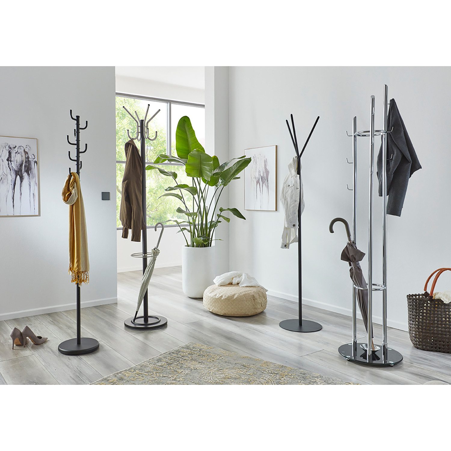 HAKU Garderobenständer ROGER Garderobe - schwarz - Metall - H. 170cm - Flurgarderobenständer, (1xGarderobenständer, Hakenständer - Aufhängeständer), Kleiderständer - Mantelständer - Jackenständer