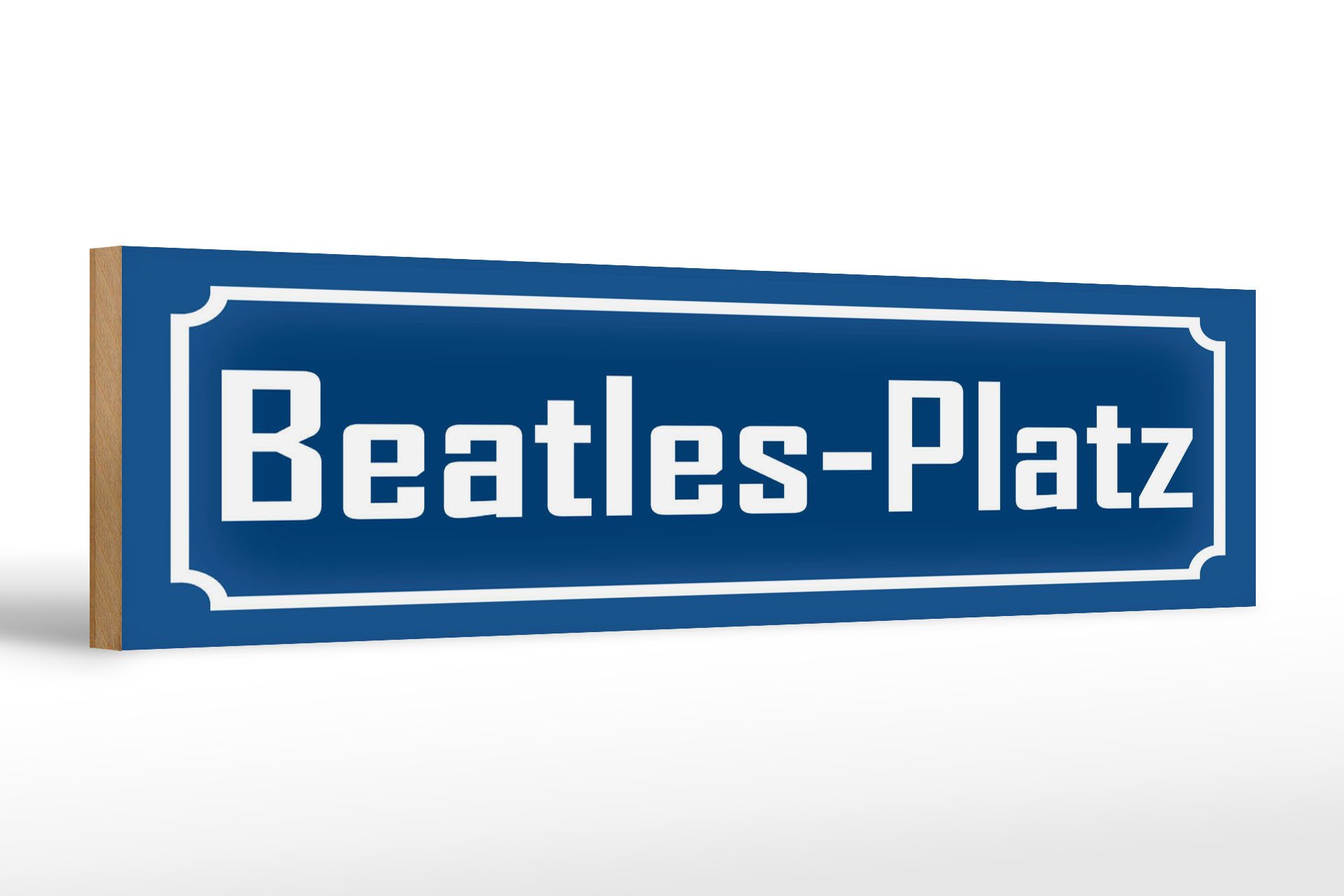 Femer GmbH Holzbild Hinweis 46x10 cm Beatles Platz blaues, (1 St), Glatte Holzfaserplatte (MDF), vorn beschichtet