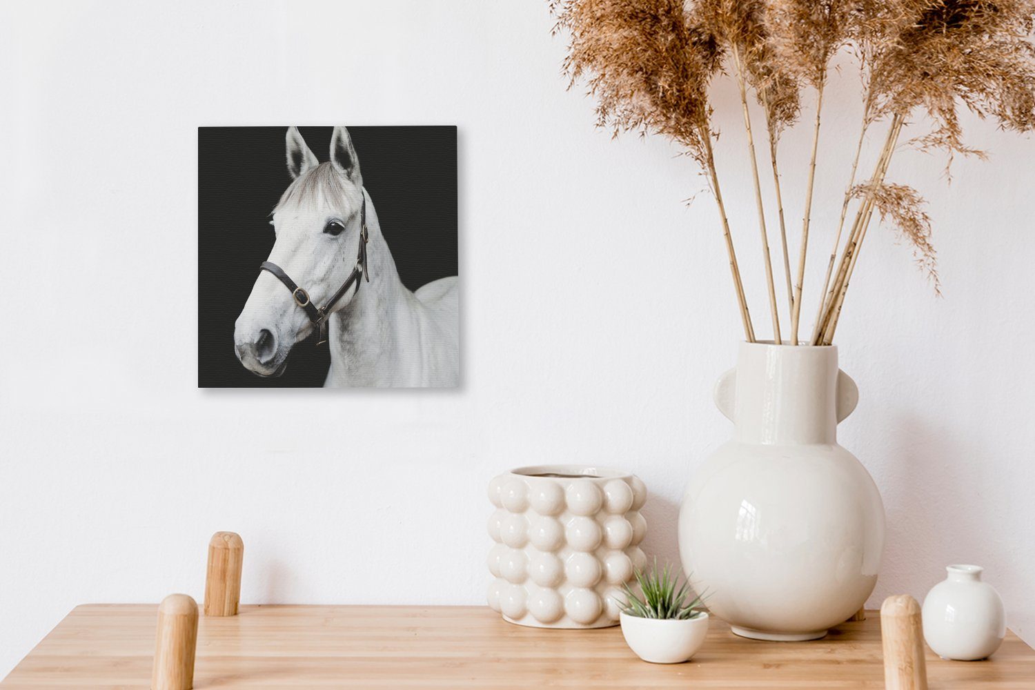 - - St), für Schlafzimmer Pferd Leinwand Leinwandbild (1 Bilder OneMillionCanvasses® Weiß, Halfter Wohnzimmer
