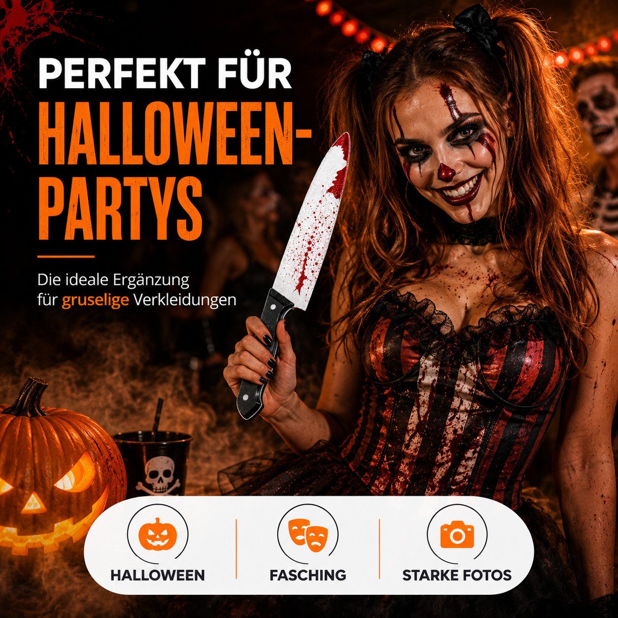 Costumed Kostüm Täuschend Echt Fake Messer mit Blut ca. 34 cm als Accessoire