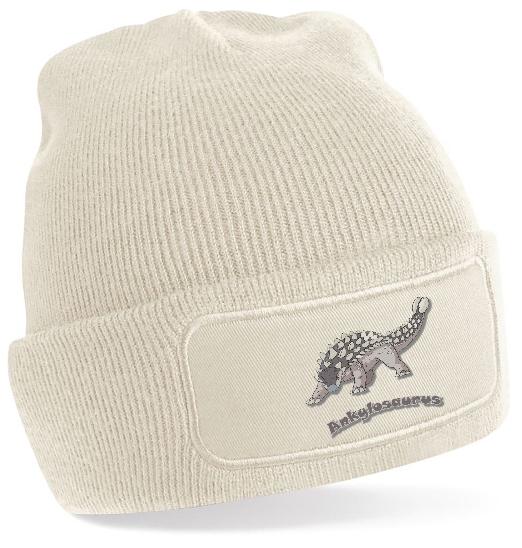 Strickmütze für kalte Tage - Beanie mit Umschlag und Ankylosaurus Print