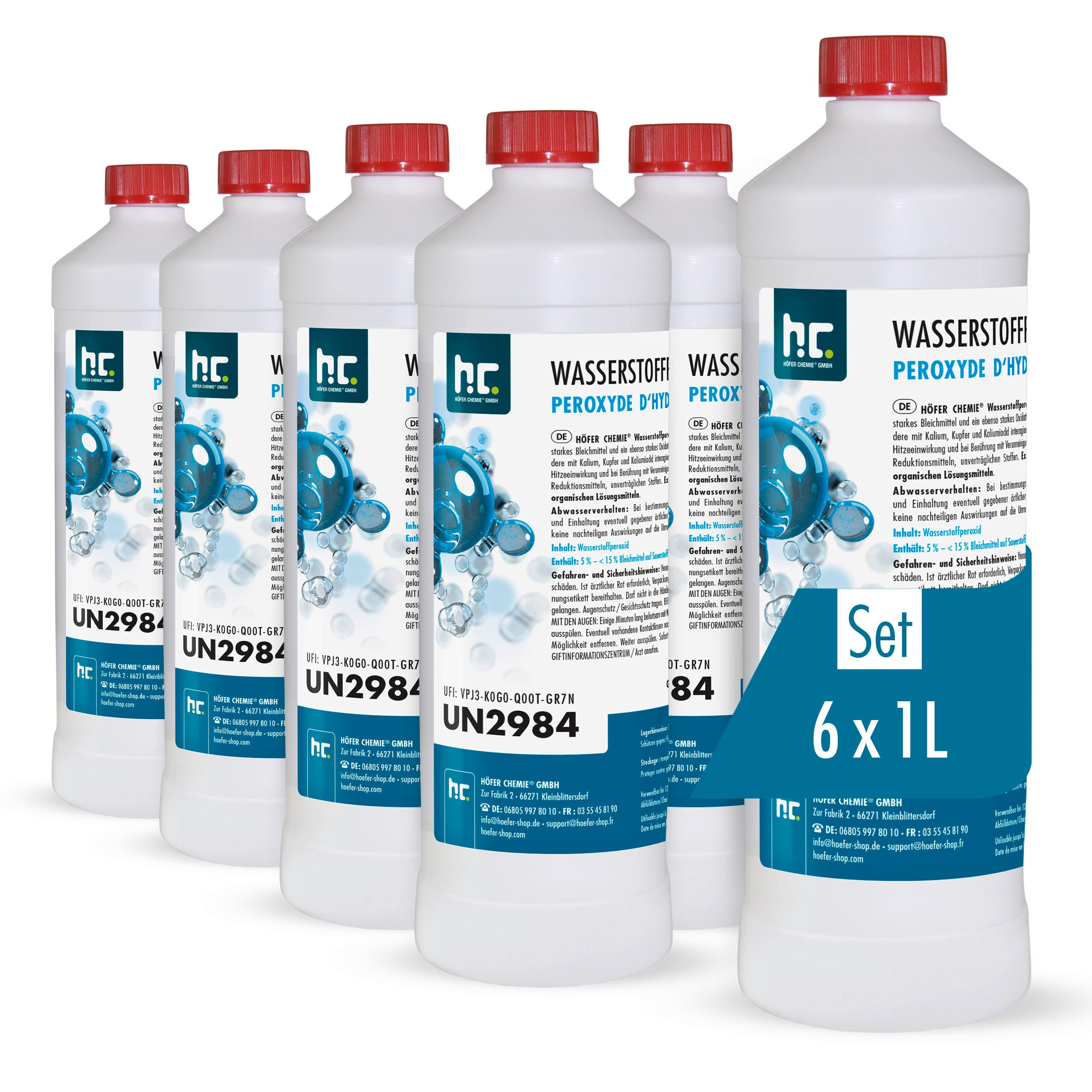 Höfer Chemie GmbH 6x 1 L Wasserstoffperoxid 11,9% Grundreiniger (Vielseitig einsetzbar zur Reinigung)