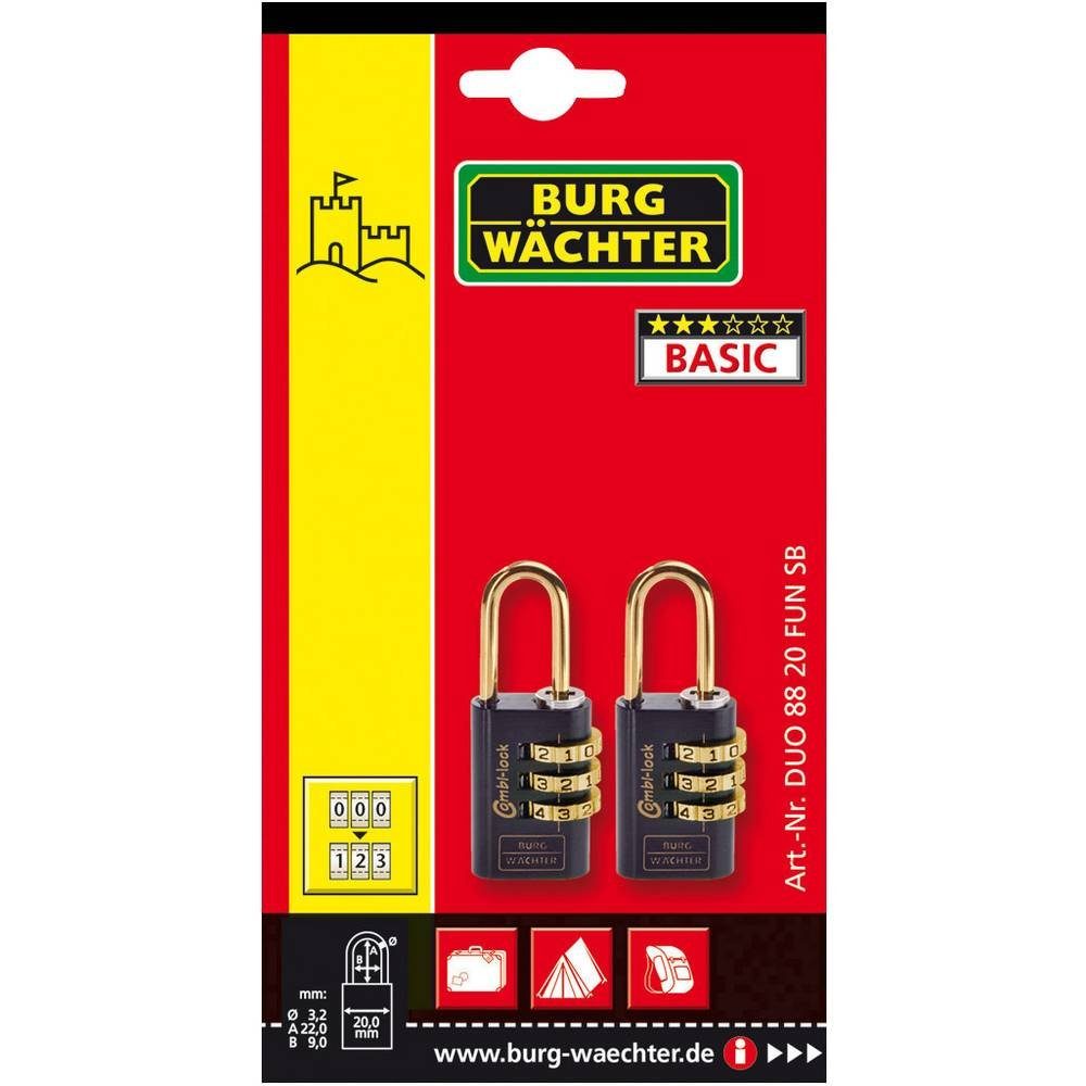 Burg Wächter Vorhängeschloss Zahlenschloss-Set 2er Set Duo 88 20 F SB
