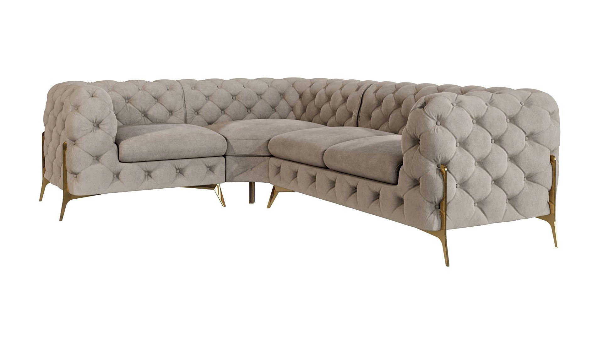 Wellenfederung entweder S-Style Creme kann Chesterfield mit Goldene Die Füßen, rechts- Eckeinheit Dunkle sein, Ashley oder linkshändig Möbel Metall Ecksofa mit