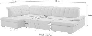 WERK2 Wohnlandschaft Kordula-New U-Form, Sofa in U-Form mit Schlaffunktion & Bettkasten, Schlafcouch