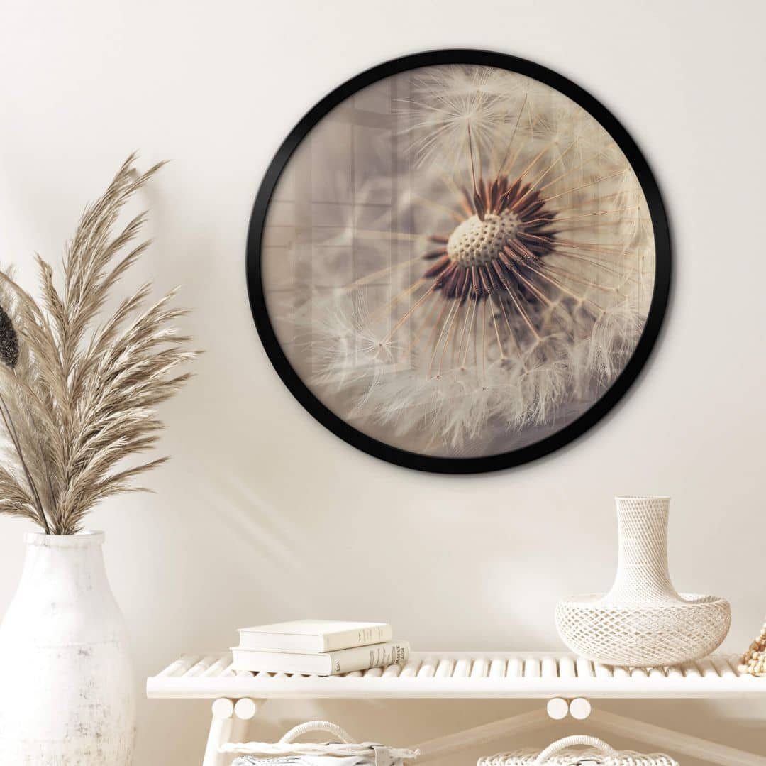 K&L Wall Art Poster Botanische Poster Florales Wandbild Vintage Blumenposter, Floraler Kunstdruck im Vintage Stil, runde Poster Löwenzahn Wandbild romantische Wohnzimmer Deko