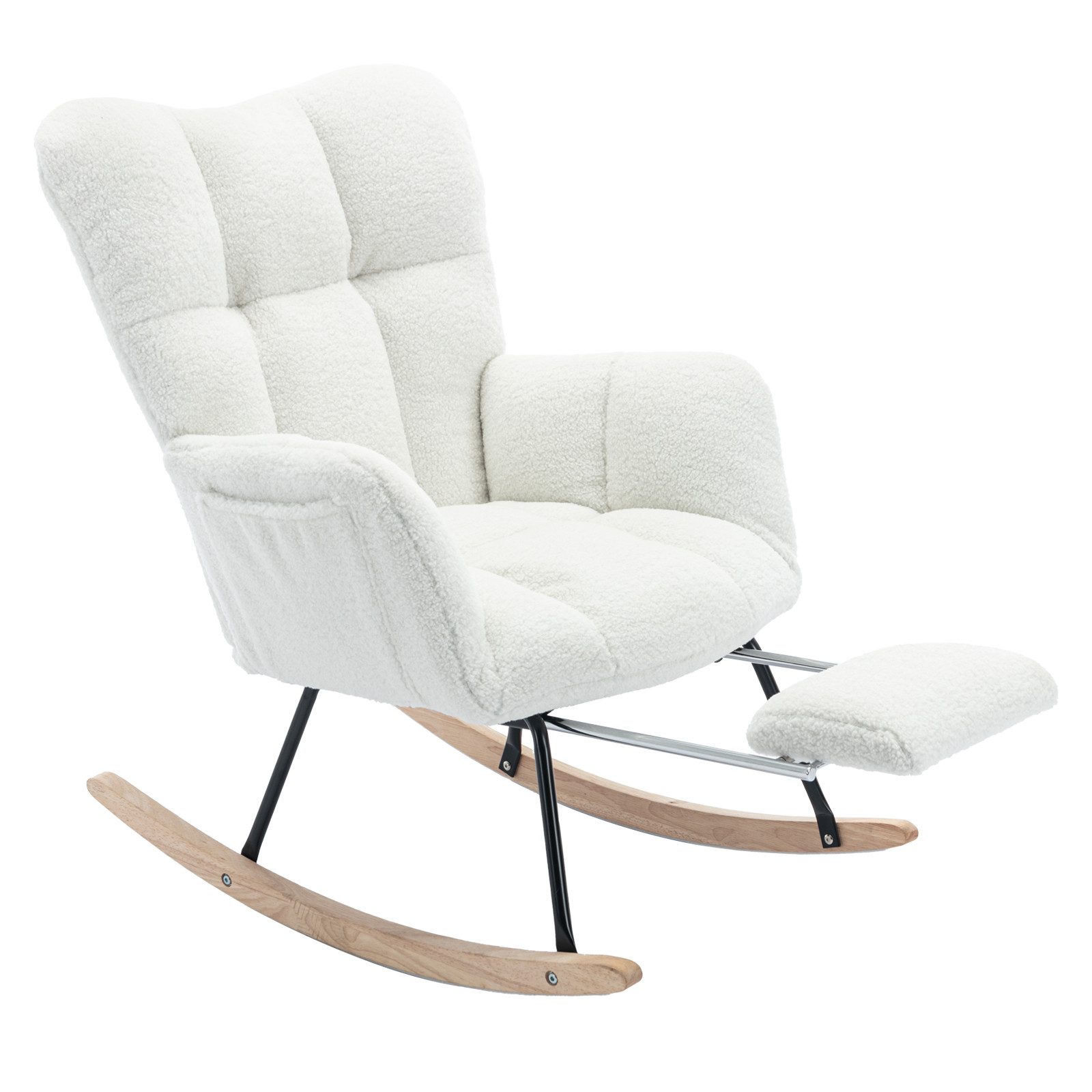 DEKKETO Schaukelstuhl mit Hocker & Fußstütze, Gemütlicher Teddy-Stillsessel zum Stillen (1 St), Bequemer Lese-Sessel für Wohnzimmer, Schlafzimmer & Kinderzimmer