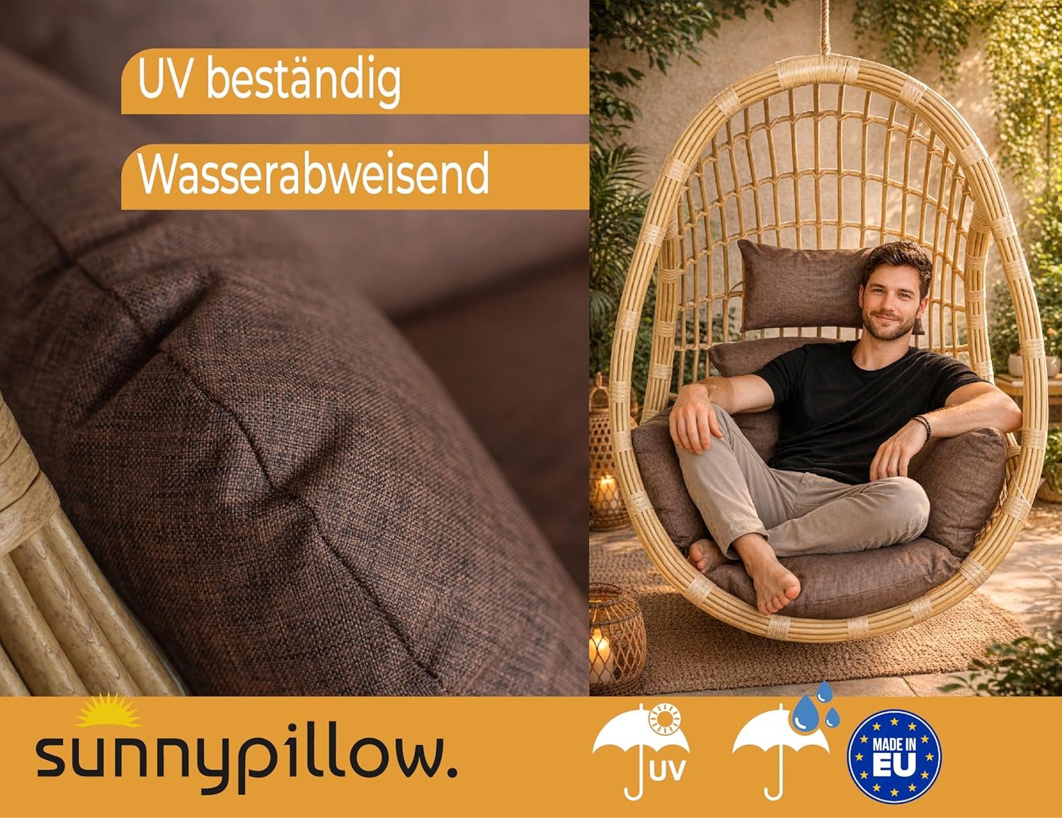 sunnypillow Hängesessel Auflage für Rattan & Polyrattan Hängeschaukel, Braun