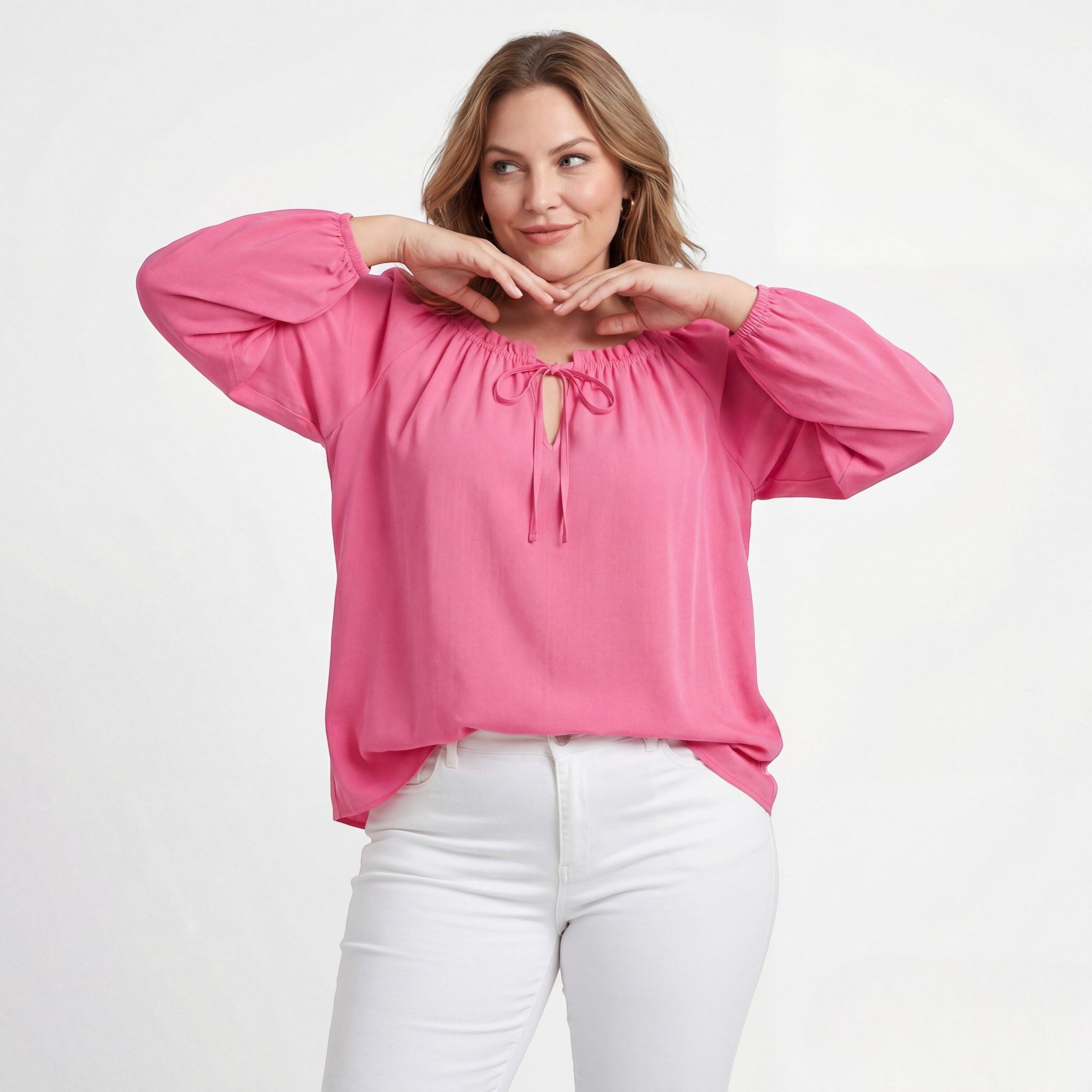OriginalYou Blusenshirt Damen Sommer Oberteil mit Carmenausschnitt aus Viskose Ausschnitt zum schnüren, als Carmen Ausschnitt tragbar
