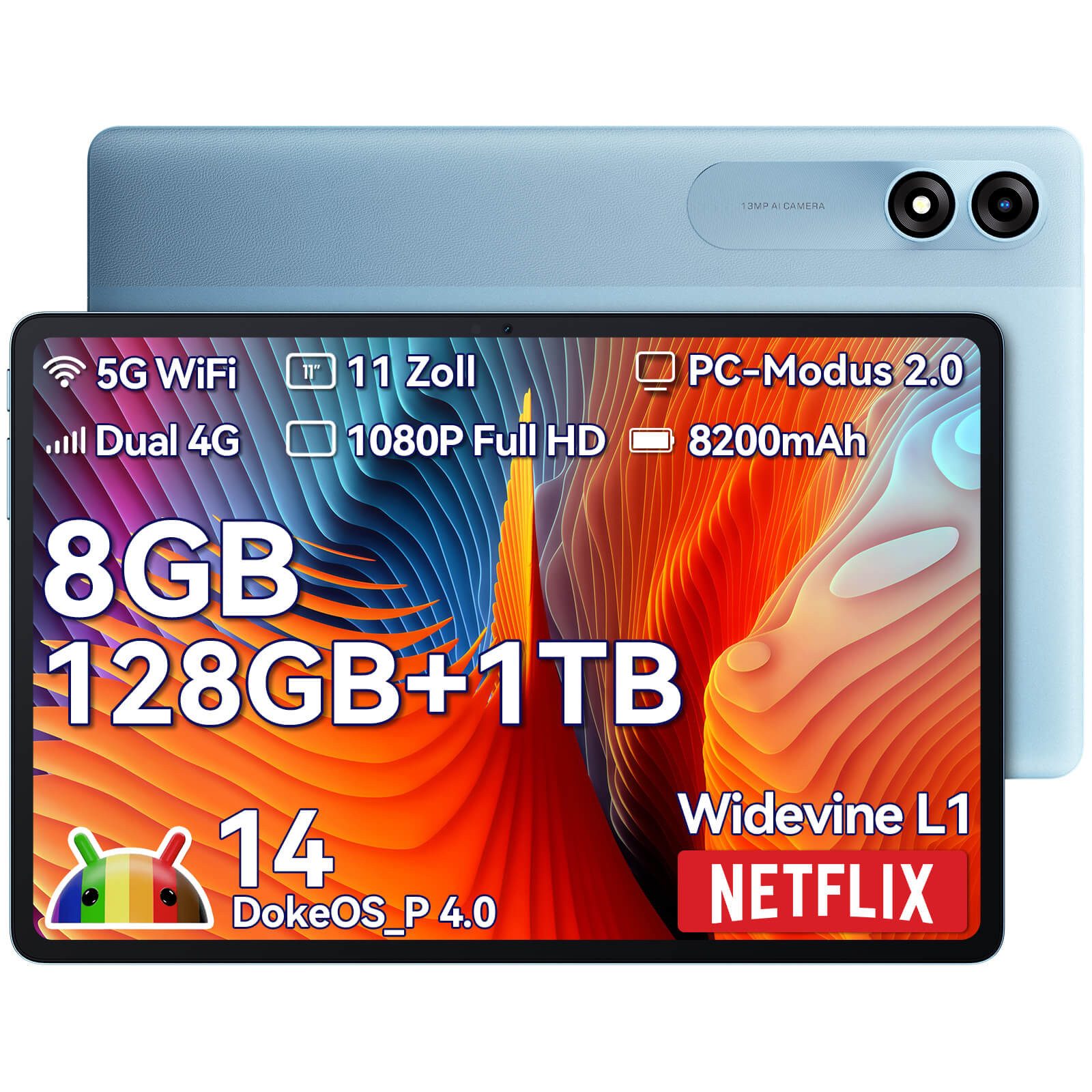 blackview Tab90 4G LTE Tablet (11", Android 14, 4G (LTE), Android 14, 4G LTE, 8200 mAh)