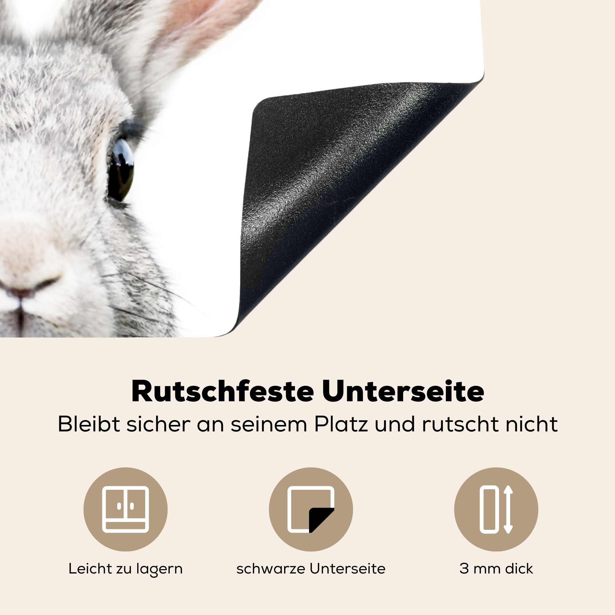 Vinyl, Tiere Weiß, Arbeitsfläche nutzbar, Kaninchen cm, Mobile Ceranfeldabdeckung Natur - - MuchoWow - tlg), (1 60x52 Herdblende-/Abdeckplatte