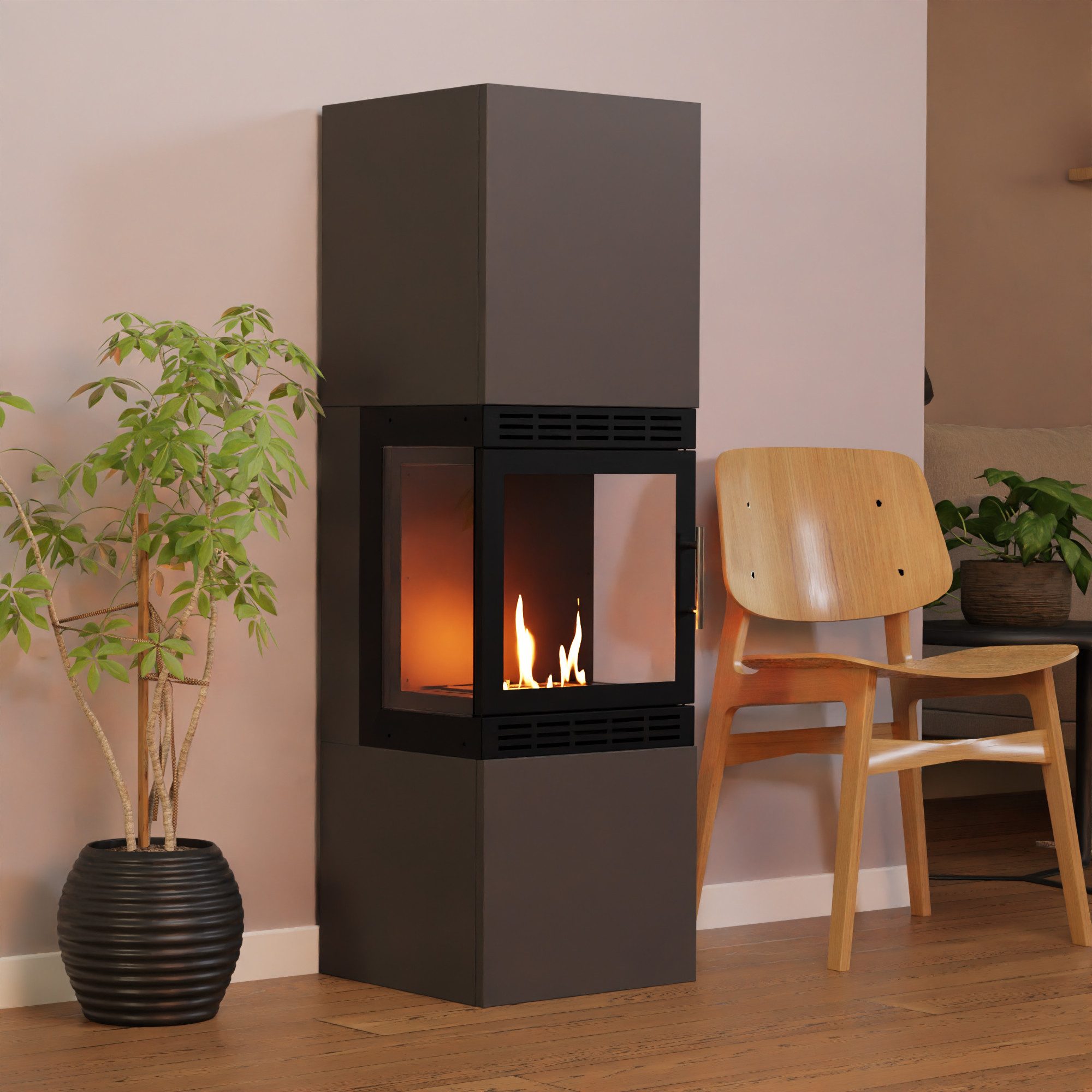 GLOW FIRE Echtfeuer-Dekokamin Lillesand Hoch Vision Ethanol Kamin, Bioethanol Kamin, 3h Brenndauer, Heizleistung mit 2KW