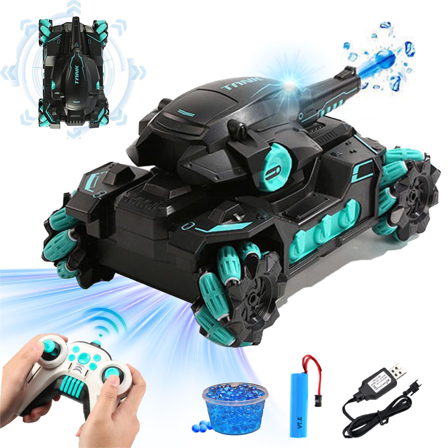 Senmudi Spielzeug-LKW Modellpanzer,3Fahrmodi,All-Terrain,4WD-Wasser-RC-Toy2,4G Fernsteuerung, (Präzise Fernsteuerung,ermöglicht schnelle Manöver, Drehungen und 360°, Umweltfreundliche Murmeln, die sich mit Wasser ausdehnen), fördert strategisches Denken und steigert den Spielspaß