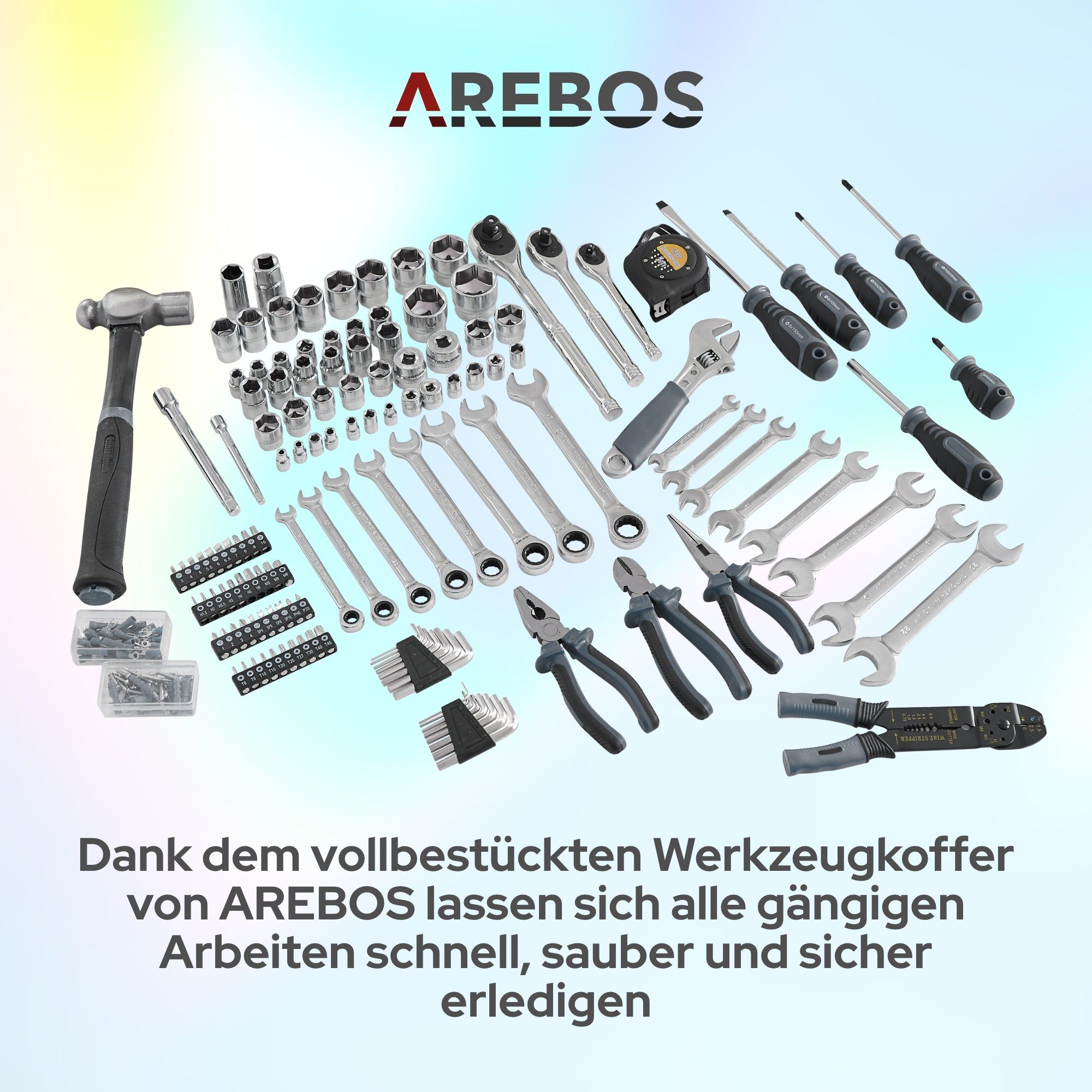 Arebos Werkzeugkoffer 172-tlg. mit Chrom-Vanadium Steckschlüsseln & Werkzeugset (Set, 108 St)