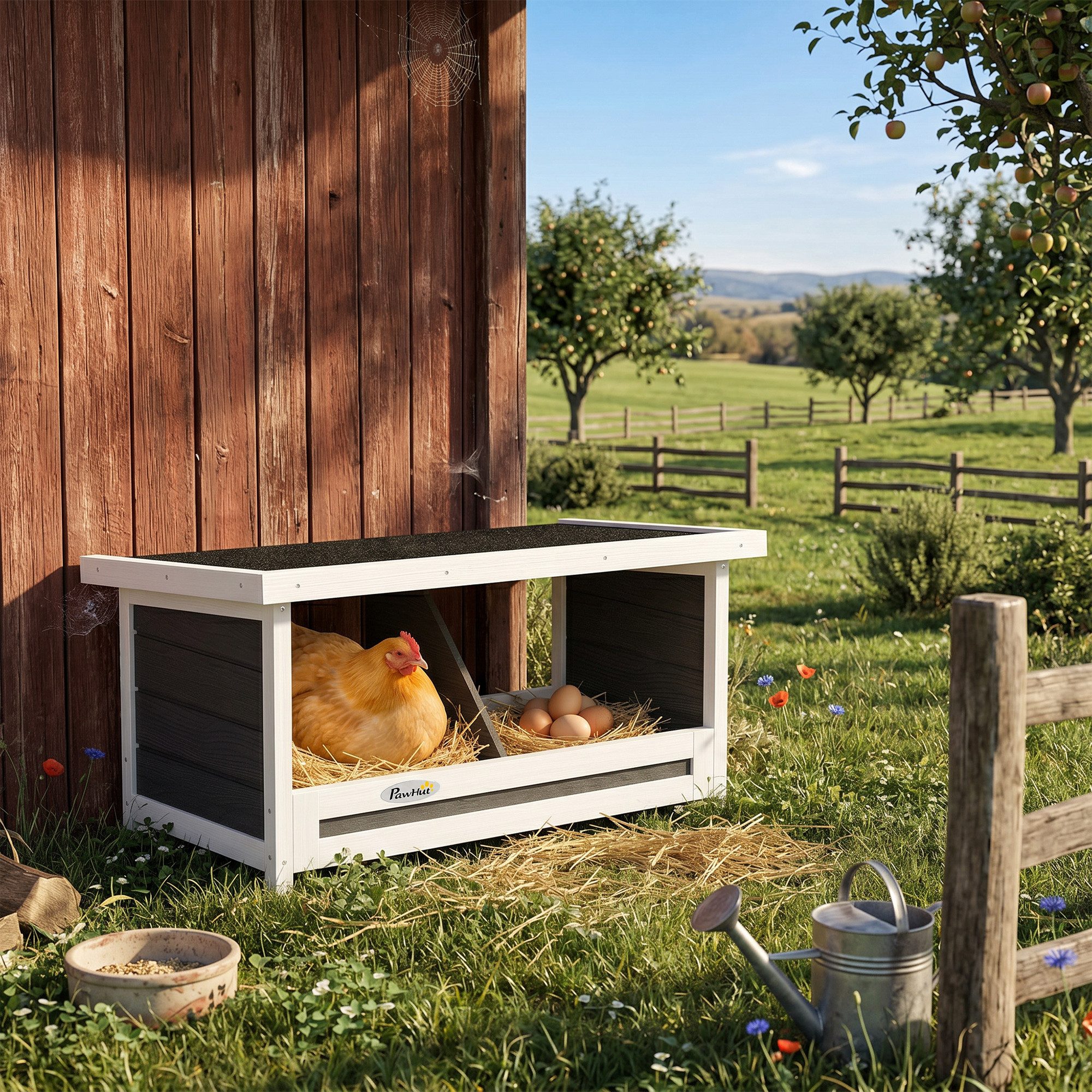 PawHut Nistkasten Legenest, Abrollnest aus Holz mit Asphaltdach, erhöhtem Boden, für Hühner, 66 x 37 x 34 cm, Grau