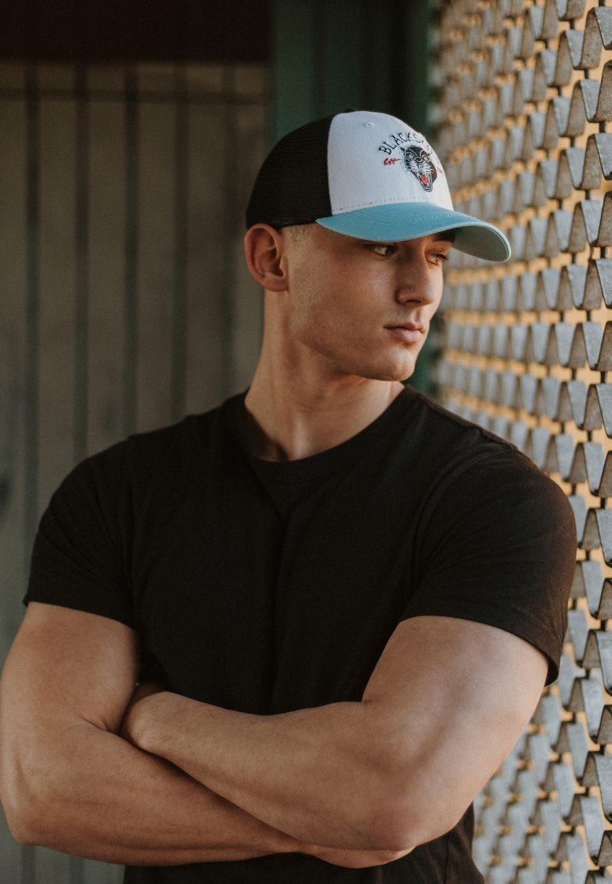 Blackskies Baseball Cap Traditional Tattoo Trucker Cap Panther Weiß-Schwarz-Blau
