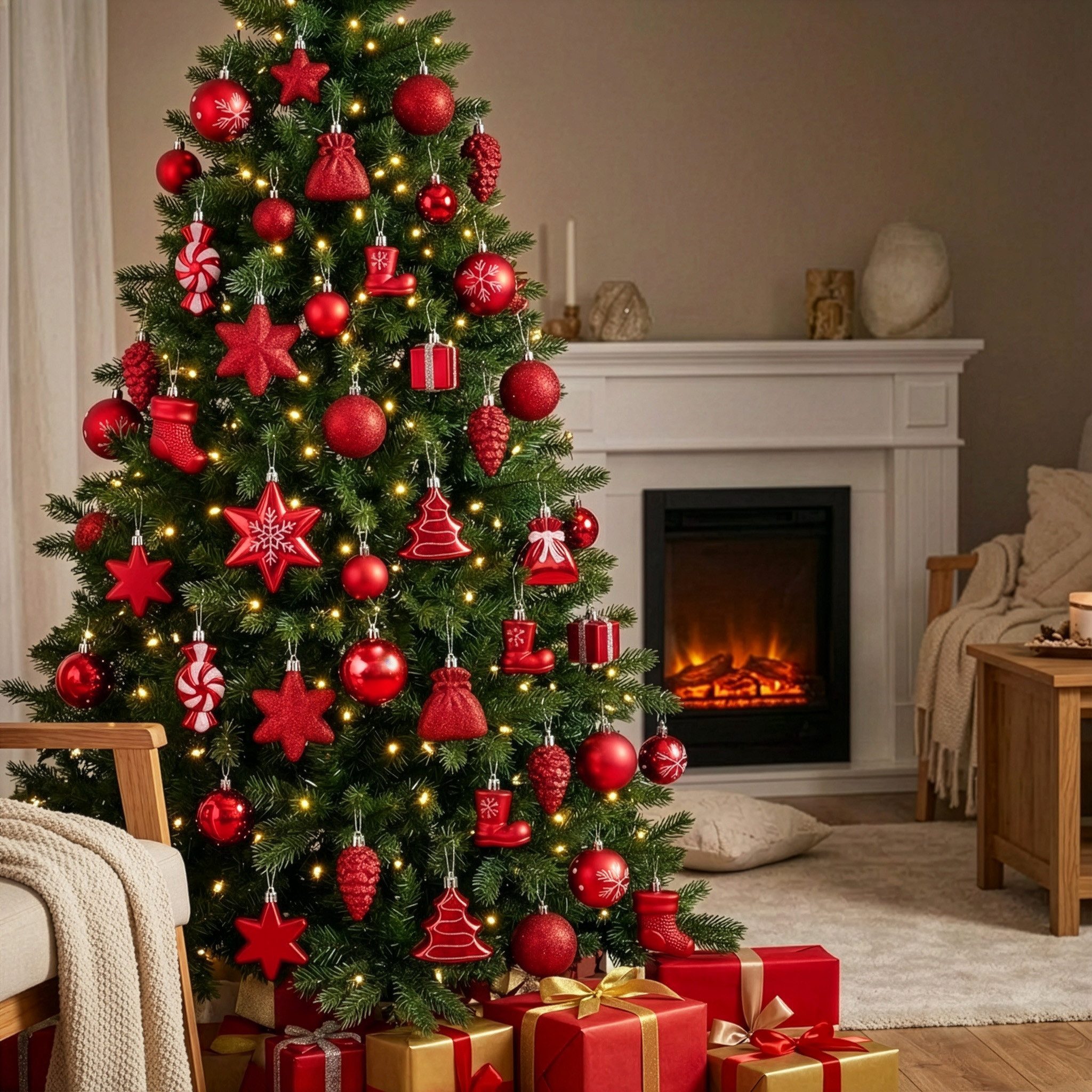 BRUBAKER Weihnachtsbaumkugel 77-teiliges Weihnachtskugel-Set, Christbaumschmuck aus Kunststoff, Weihnachtsdekoration Baumkugeln