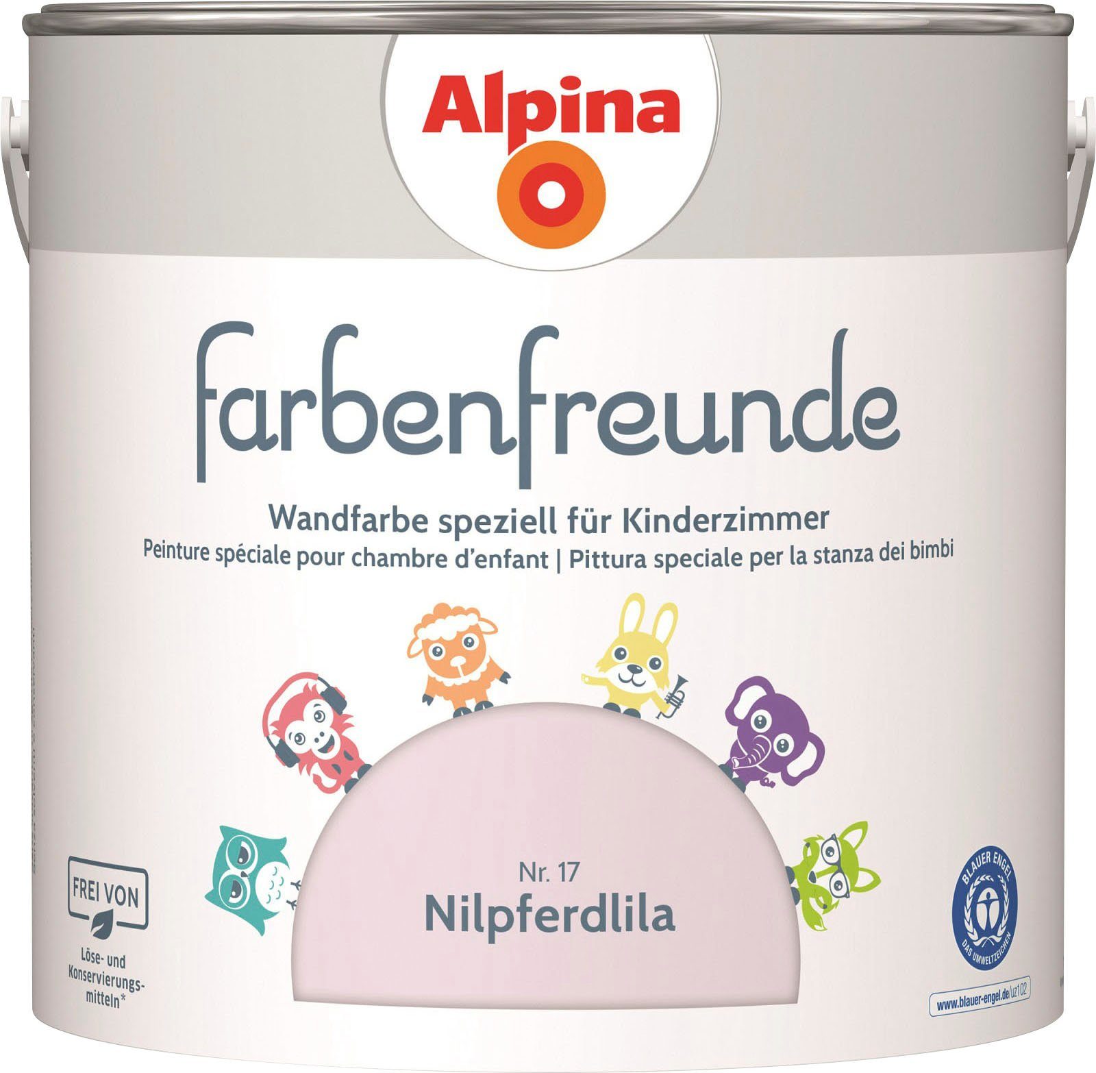 Alpina Wandfarbe farbenfreunde, für Kinderzimmer, matt, 2,5 Liter Nilpferdlila