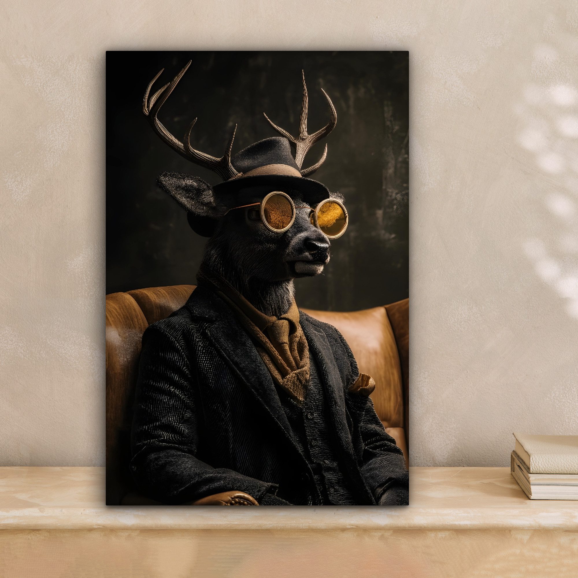 OneMillionCanvasses® Leinwandbild Hirsche - Sonnenbrille - Schwarz - Anzug, günstig online kaufen