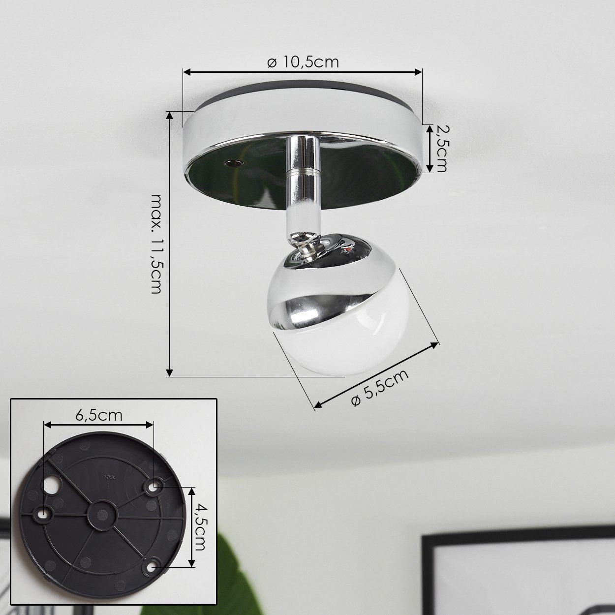 hofstein Deckenleuchte dimmbare Deckenlampe Lumen Metall/Kunststoff Farbwechsler, »Buscemi« u. verstellbar, Chrom/Weiß, 345 RGB RGB 6500 in aus Kelvin, m. LED Fernbedienung