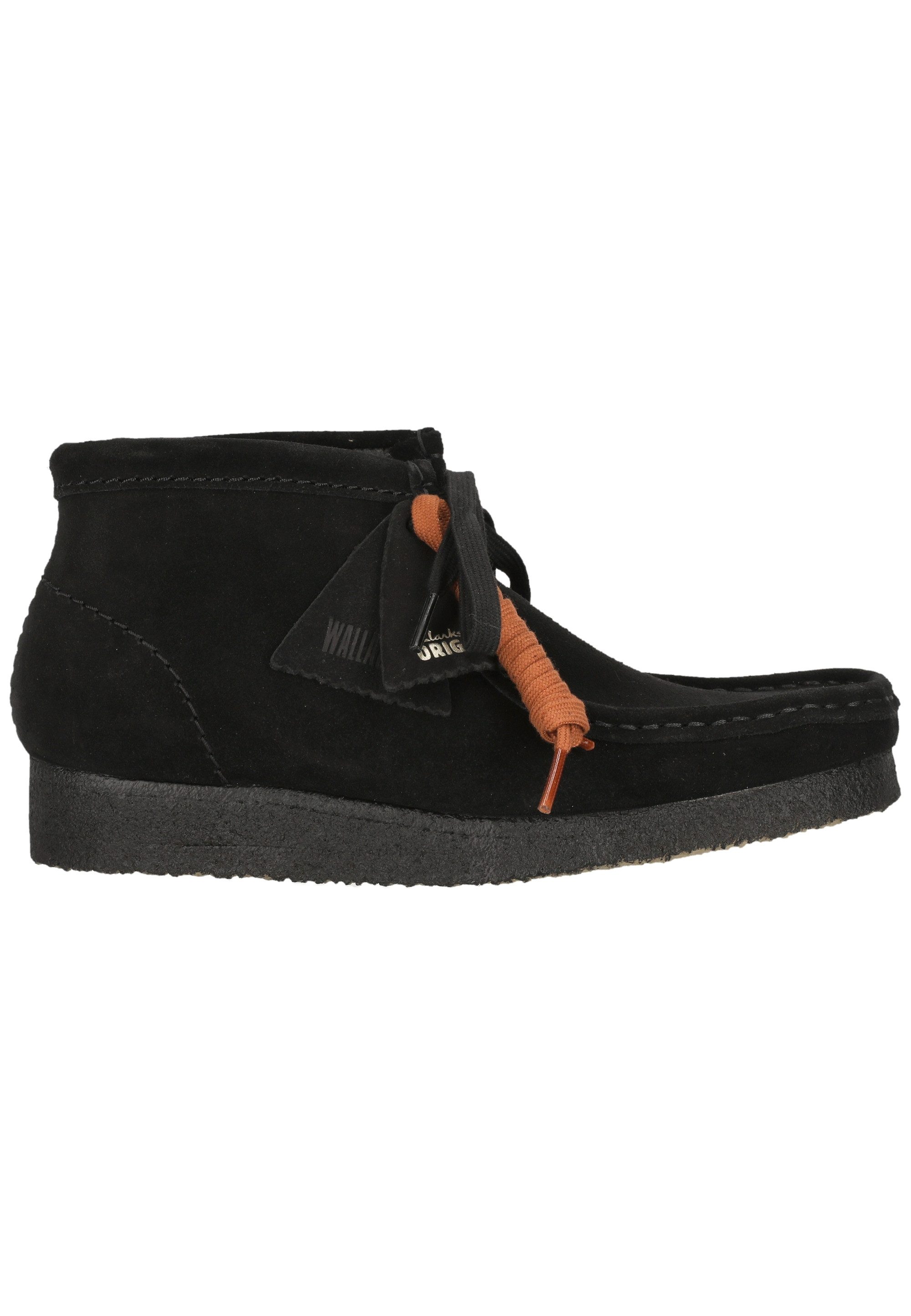 Clarks Wallabee Boot. Black Sde Schnürschuh mit ikonischer Sohle