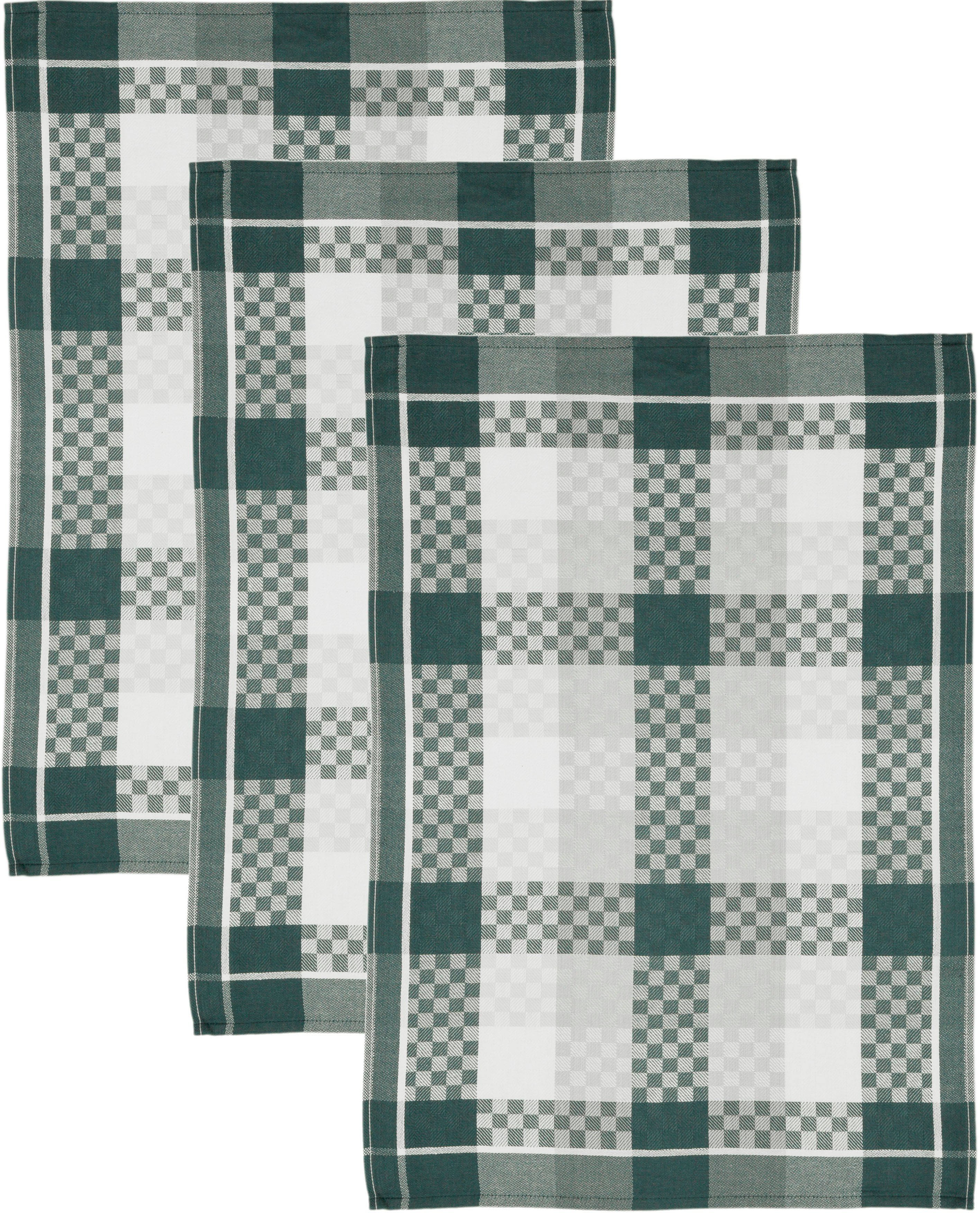 ROSS Geschirrtuch SUPERIOR, (Set, 3-tlg), 100% aus 50x70 moosgrün/weiß/grau cm Baumwolle