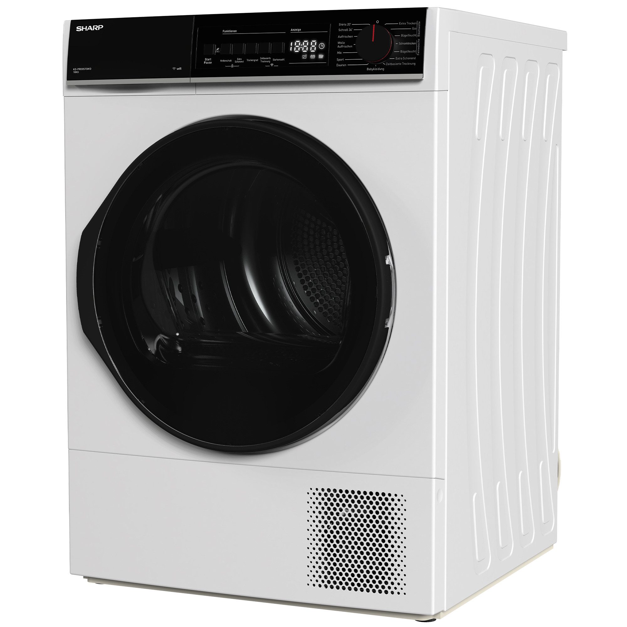 Sharp Wärmepumpentrockner KD-PRO0S7GWD-DE, SoftTouch-Bedienung mit LED-Display, Trommelbeleuchtung, WiFi