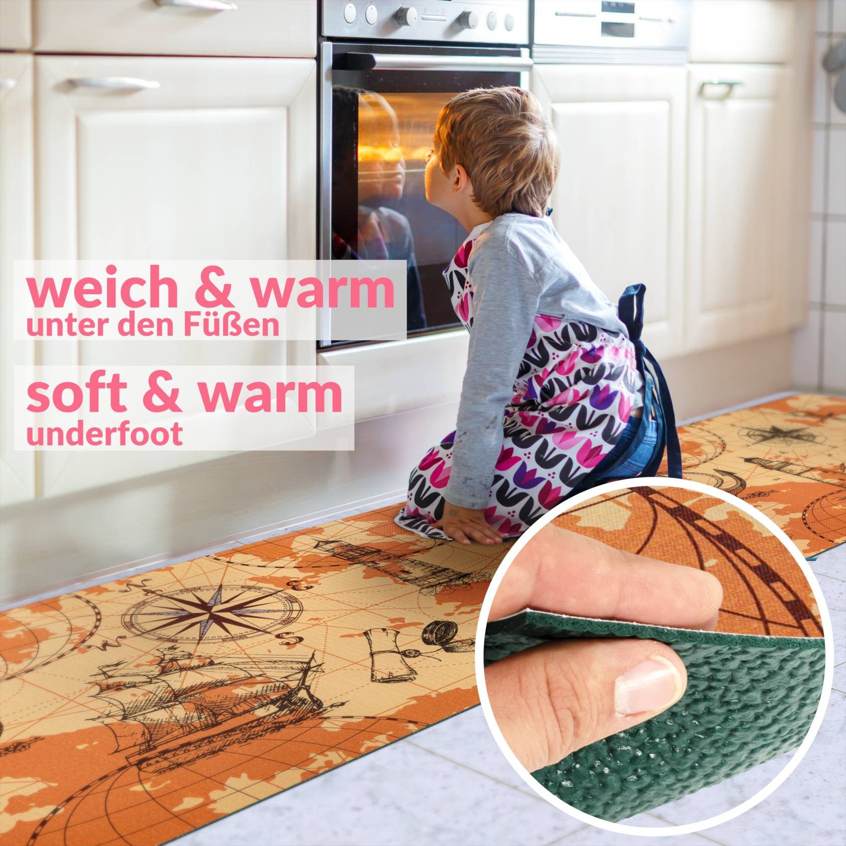 ANRO Küchenläufer Hochwertig GreenLine Flurläufer Teppichläufer Textil, Eckig, Höhe: 3 mm, Textil