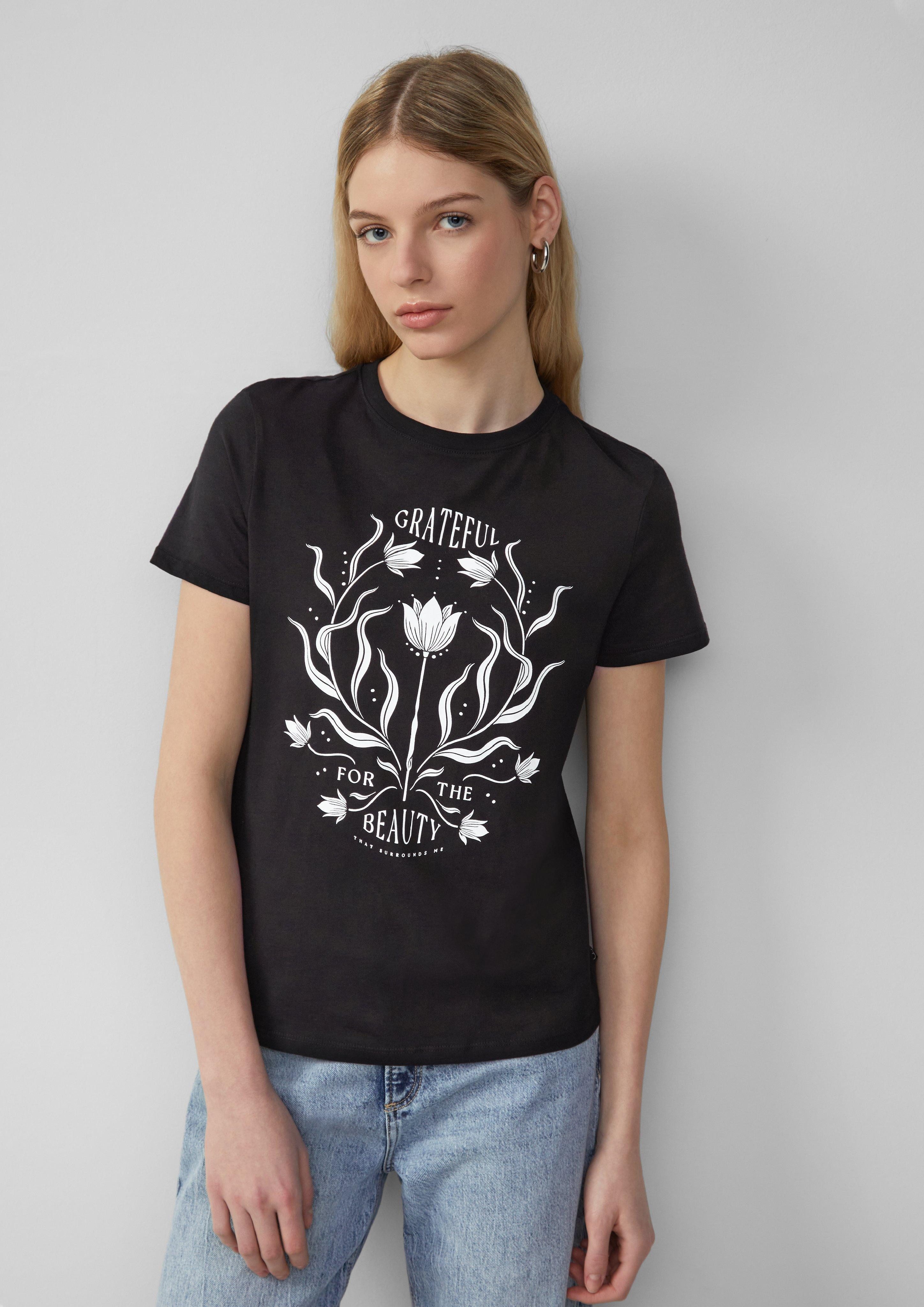 QS Kurzarmshirt Baumwollshirt mit Frontprint günstig online kaufen