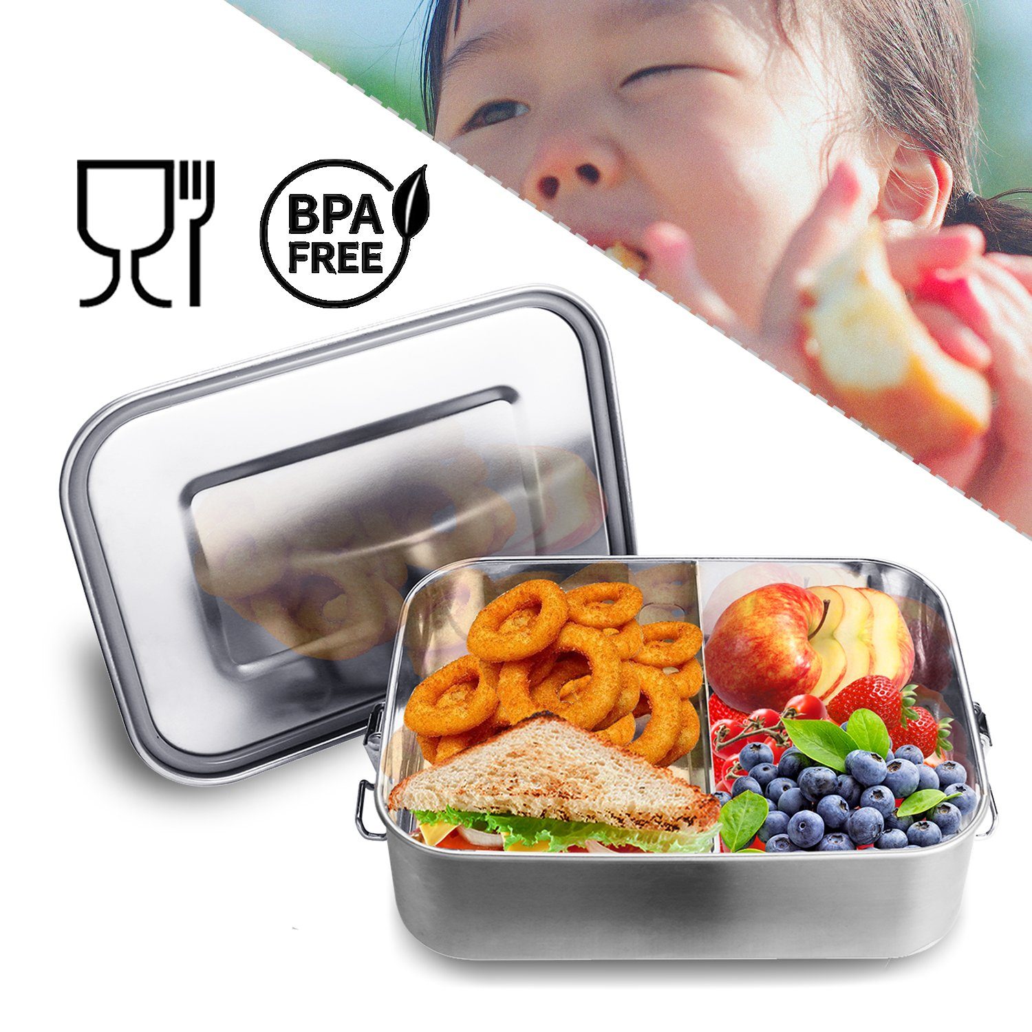 Nachhaltige Brotdose TolleTour Silber Lunchbox für Lunchbox 1400ml Picknick Büro Schule - Edelstahl