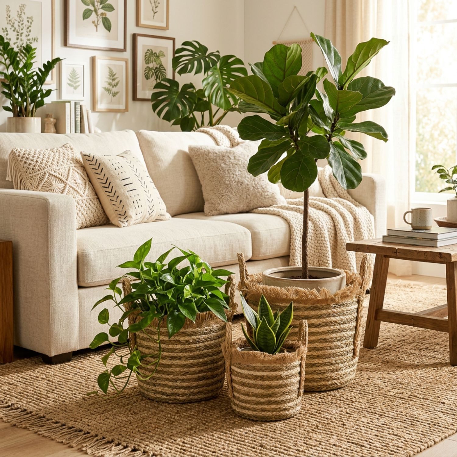 Marrakesch Orient & Mediterran Interior Übertopf 3er Set Boho Pflanzkorb Raffa handgefertigt aus Rattan in Natur 44 cm (1 St), Handarbeit