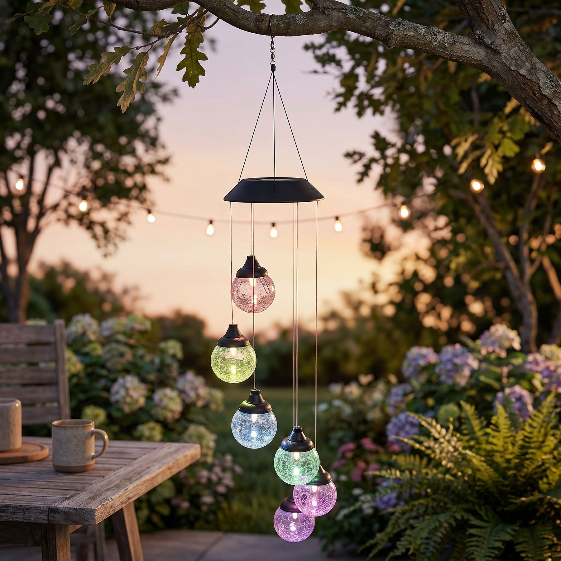 Levandeo® LED Windlicht Solar Windspiel Garten 6 LED Kugel Farbwechsel Glaskugel Outdoor Beleu