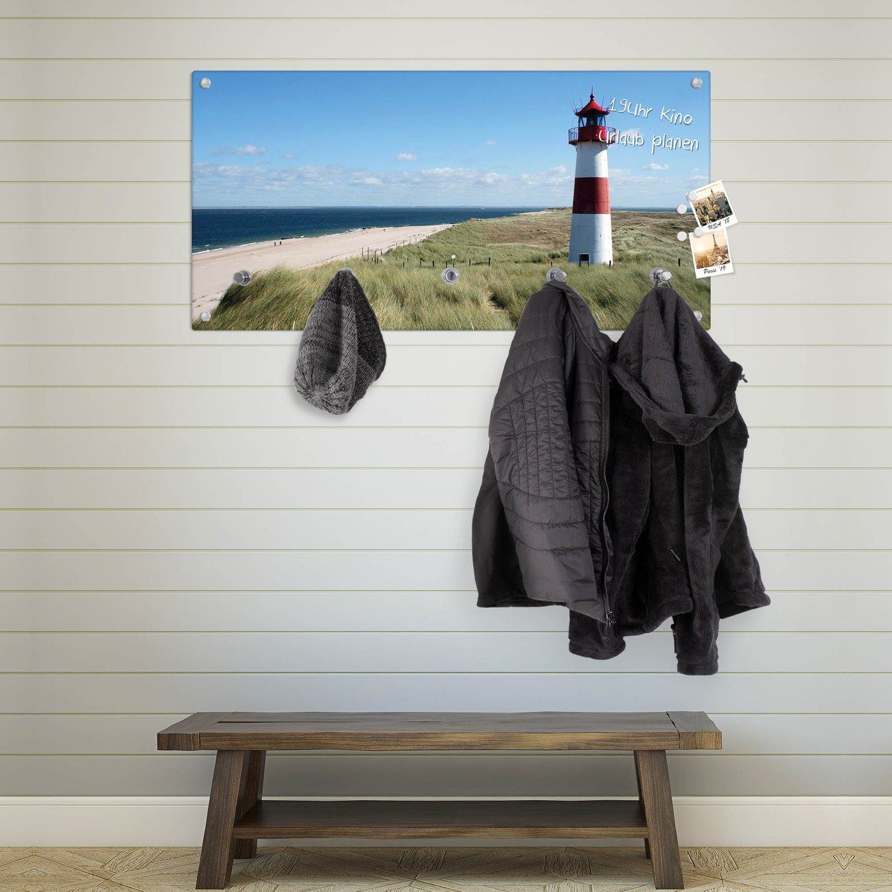 banjado Garderobenleiste Glas Leuchtturm (Wandgarderobe, mit verchromten Haken), inkl. Montagematerial