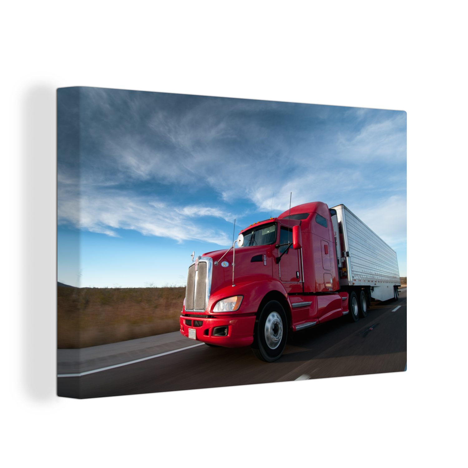 OneMillionCanvasses® Leinwandbild Lkw auf einer Autobahn, (1 St), Wandbild Leinwandbilder, Aufhängefertig, Wanddeko, 30x20 cm