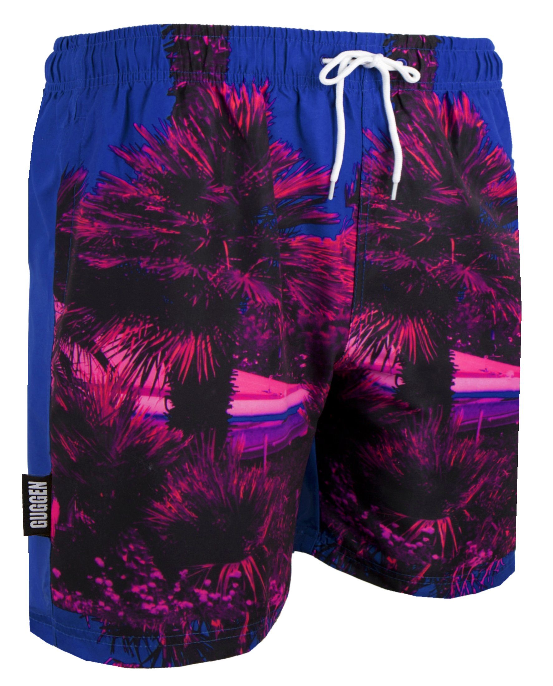 GUGGEN Mountain Badehose Badehose Herren Boardshorts Beachshorts Strandhose 1602 Schnelltrocknende Badeshorts mit Kordelzug Palmen Beach Pinkes Muster