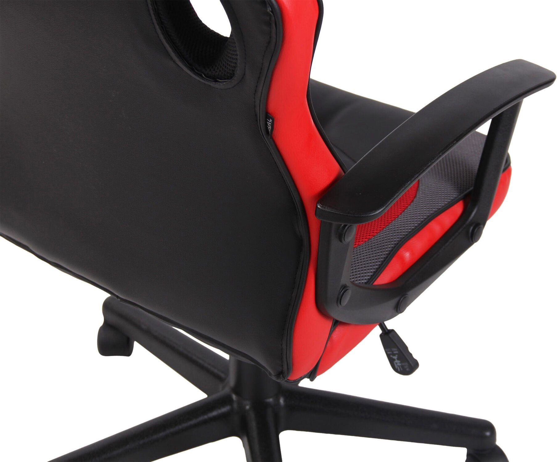 Sitz: mit (Schreibtischstuhl, bequemer TPFLiving Kunststoff Chefsessel, Rückenlehne Gestell: Glan höhenverstellbar - - schwarz schwarz/rot Konferenzstuhl), Kunstleder, Gaming-Stuhl Netzbezug drehbar und Drehstuhl, 360°